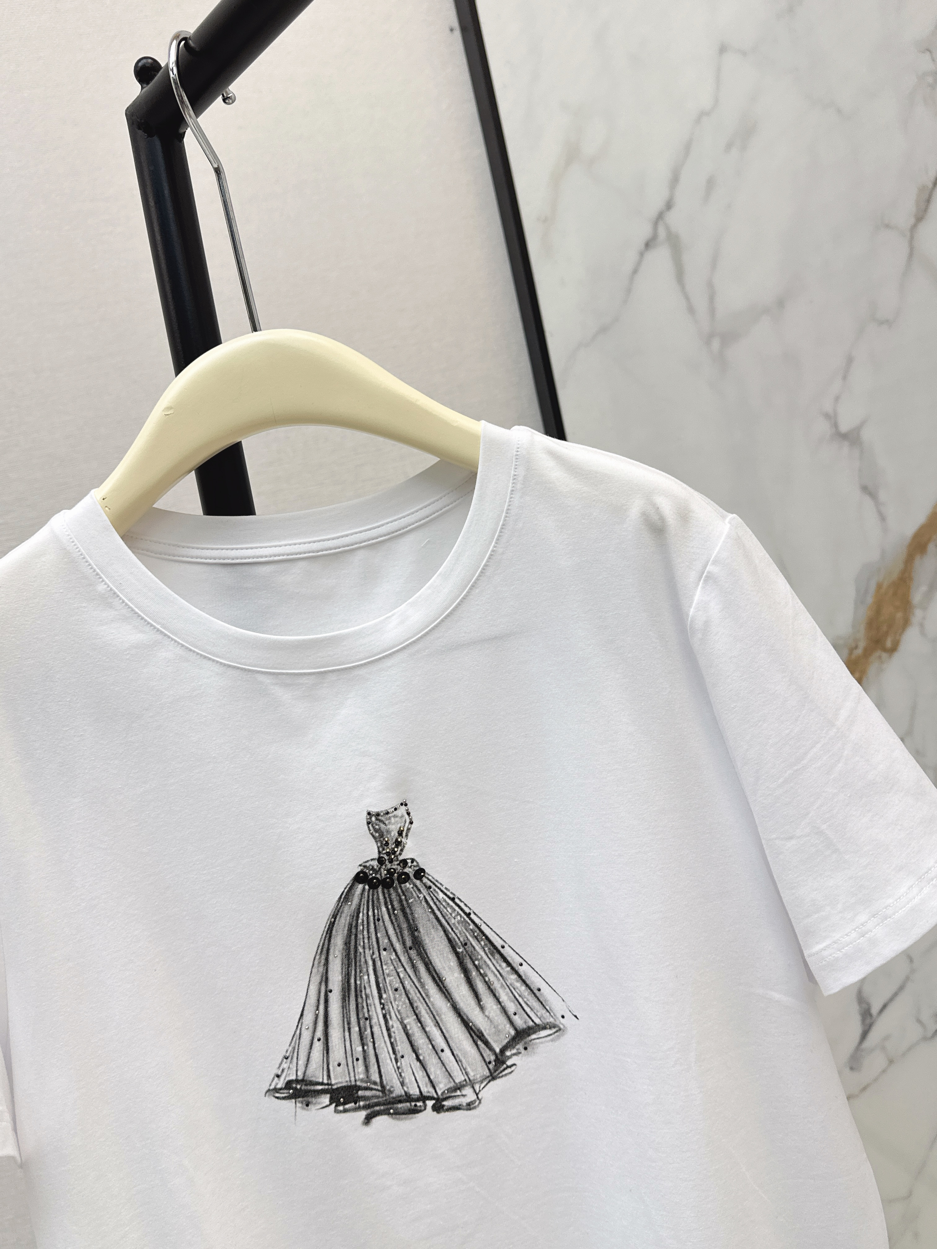 Chan 26ss beading print t-shirt