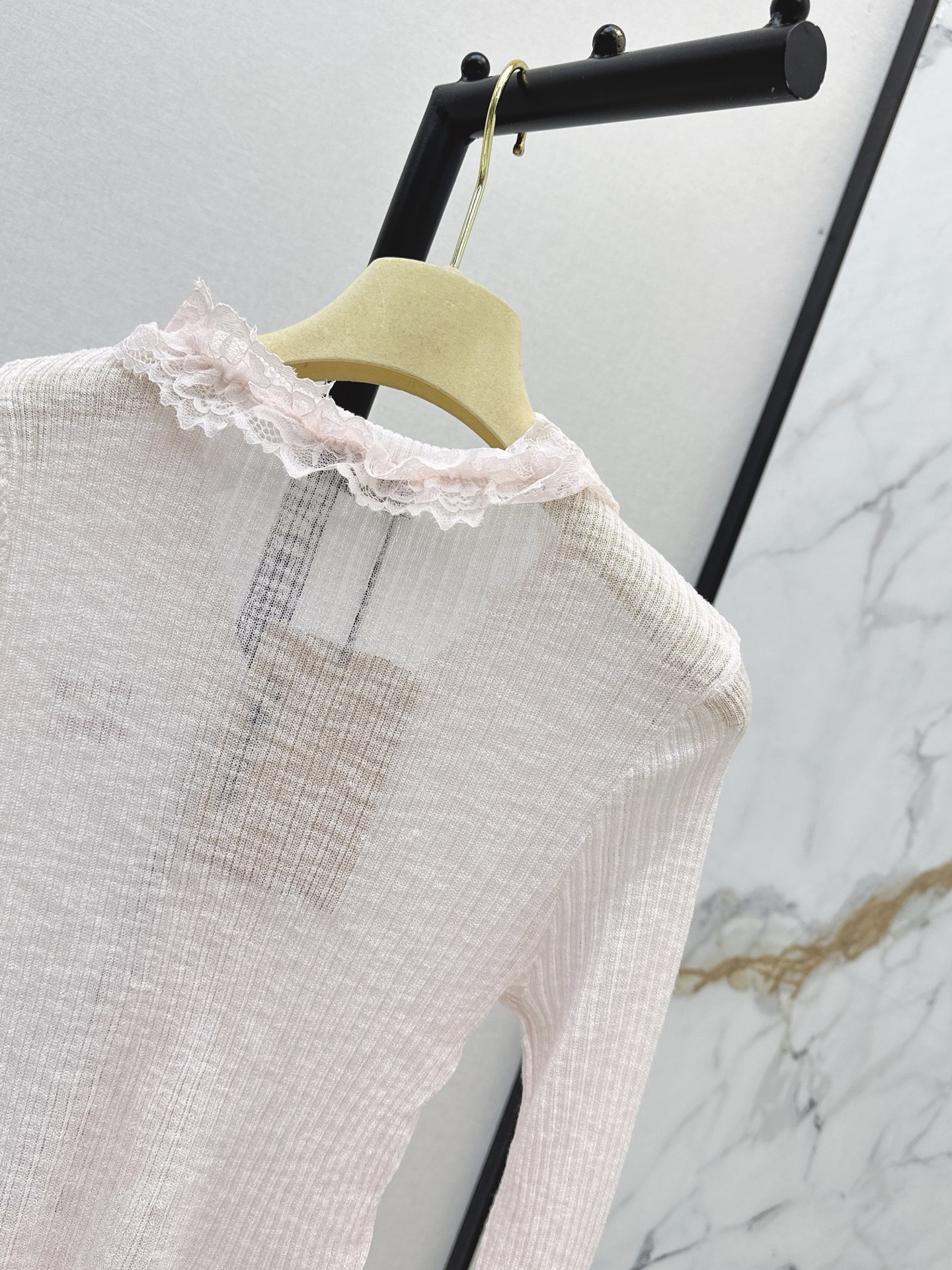Miu 26ss lace trim knit cardigan
