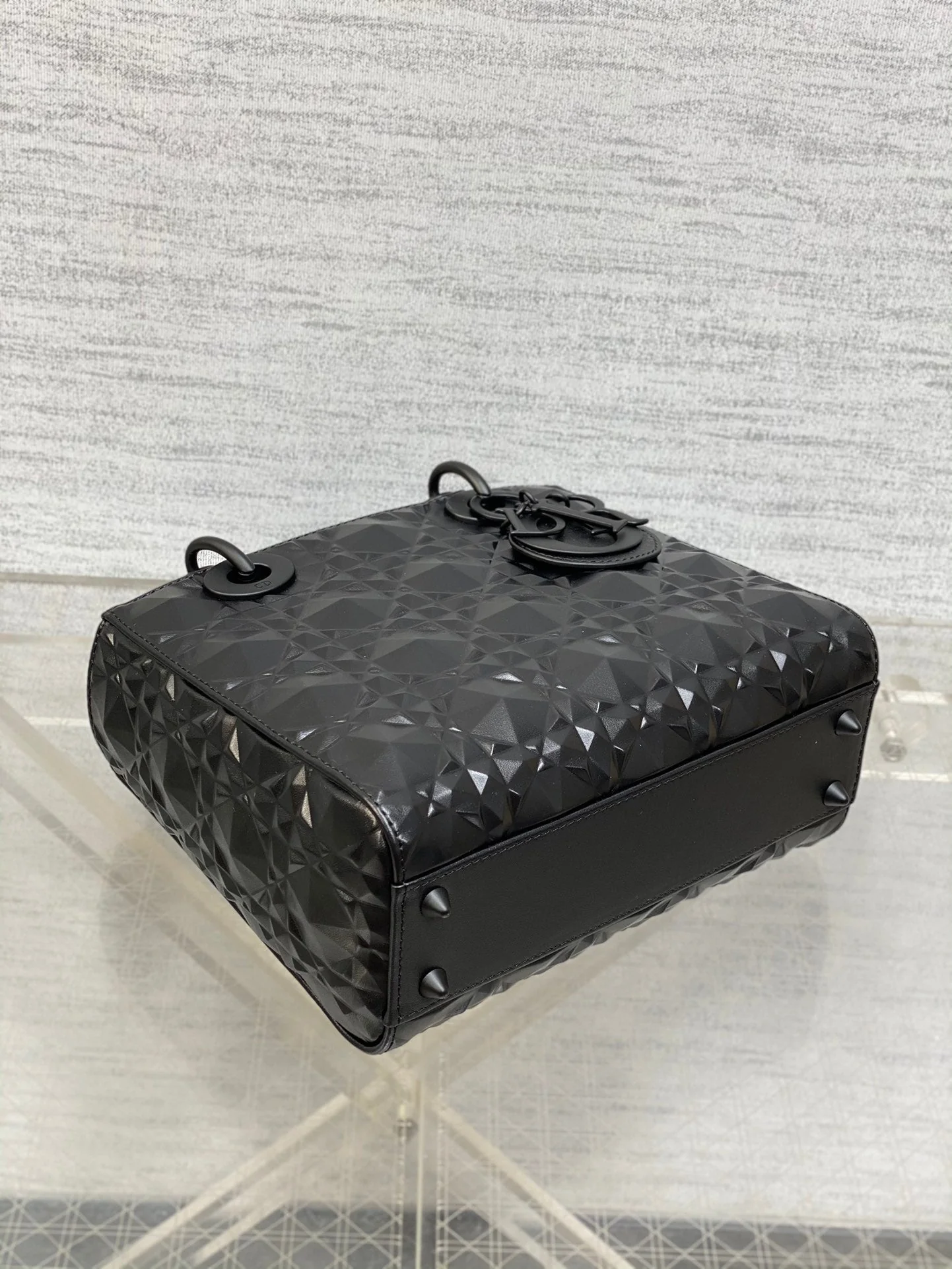 DO  Mini Lady Bag  Matte Black Diamond Pattern Calfskin