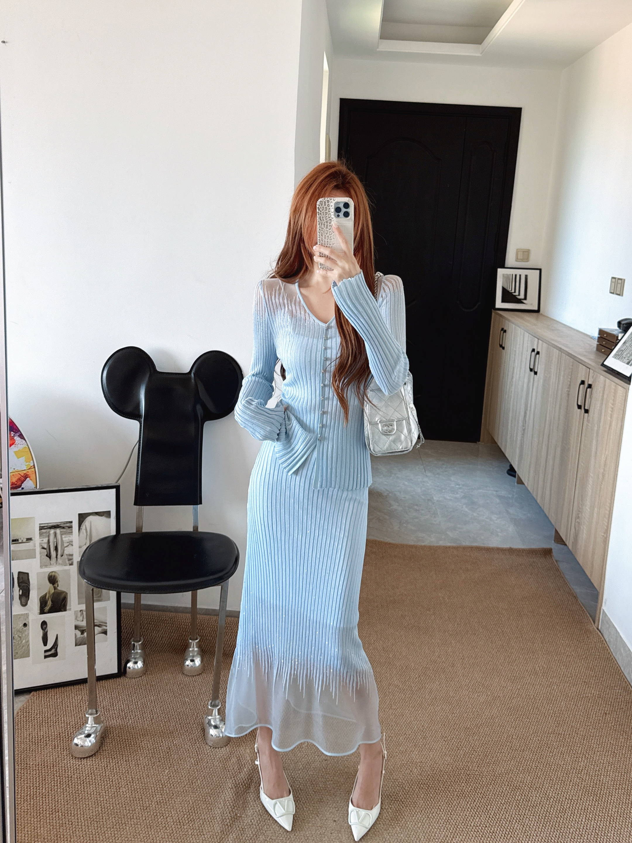 Chan 26ss rhinestone knit suit