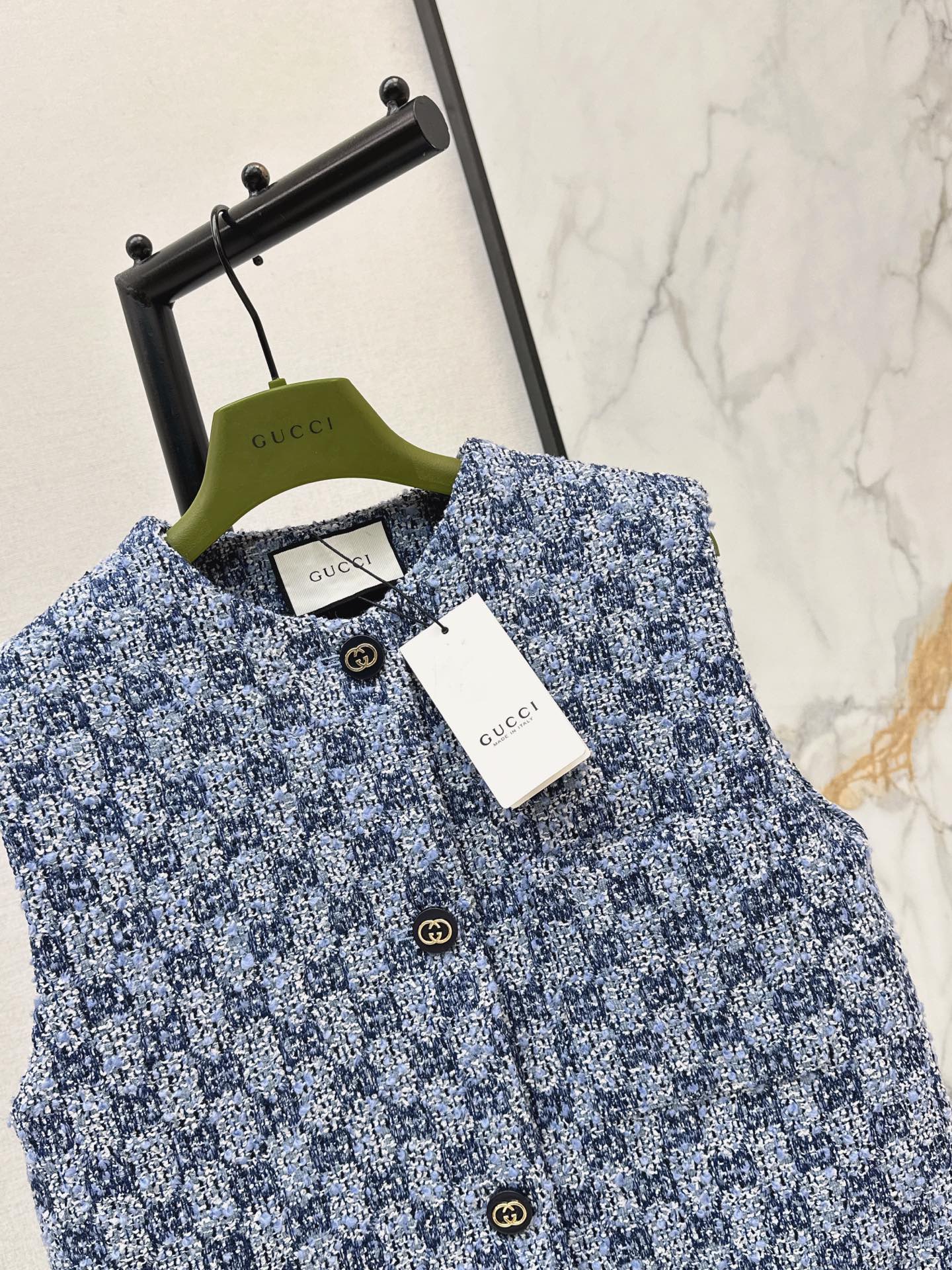 Guc 26ss jacquard tweed vest jacket