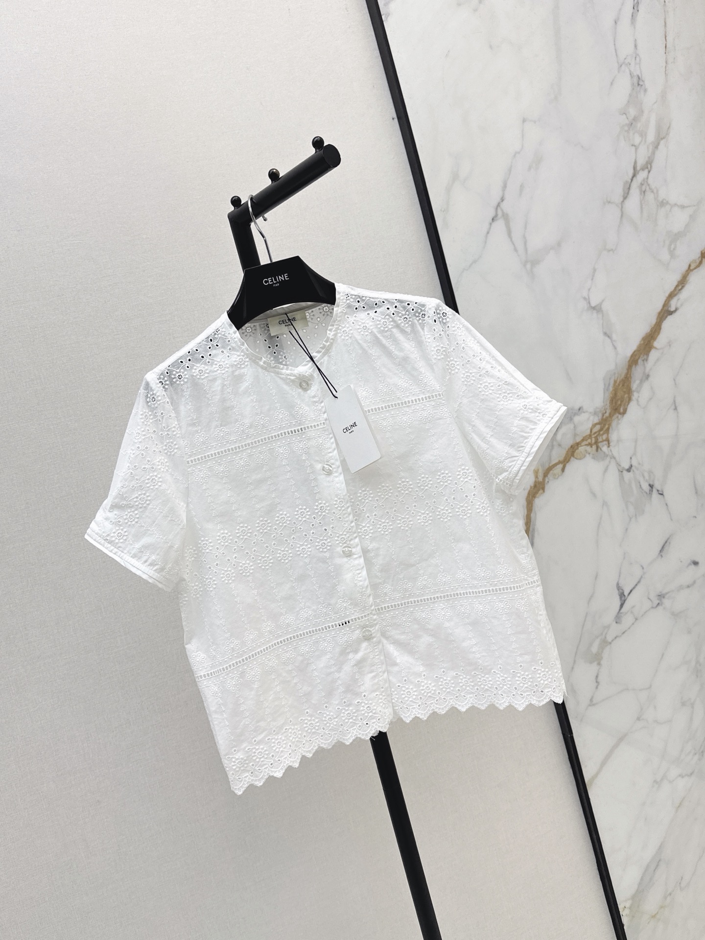 Celi 26ss hollow embroidery shirt
