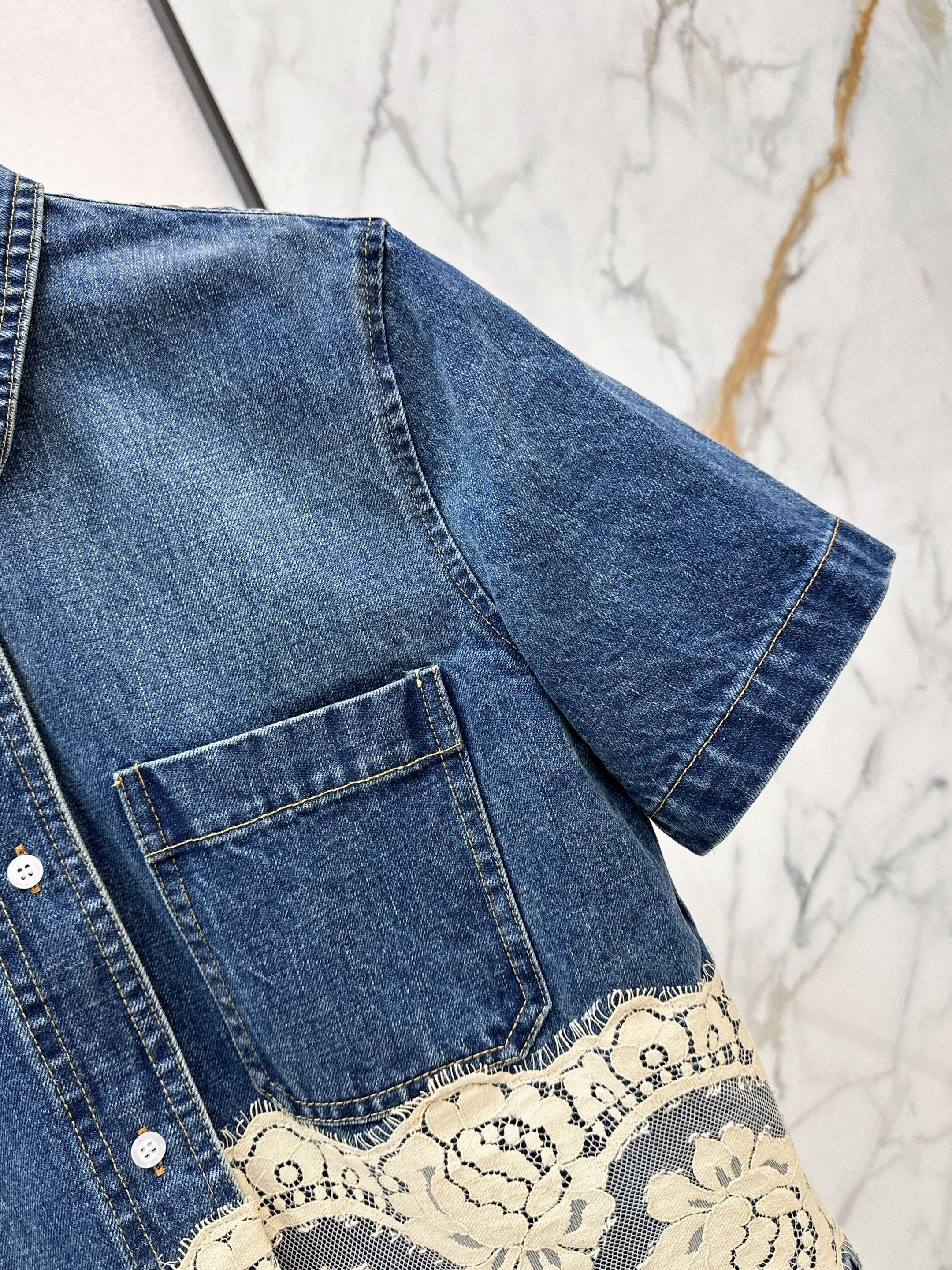 Dolc 26ss lace contract denim shirt