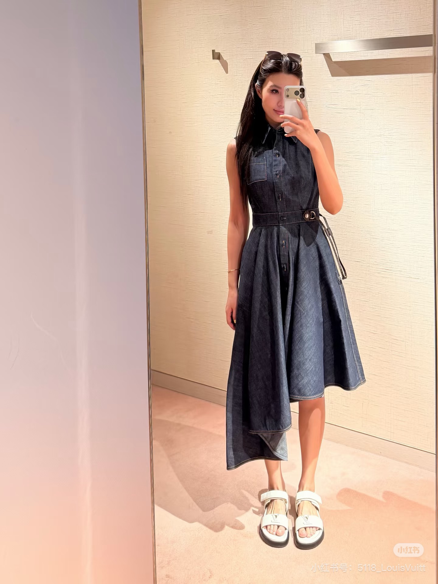 Louis 26ss Sleeveless Denim Shirt Dress