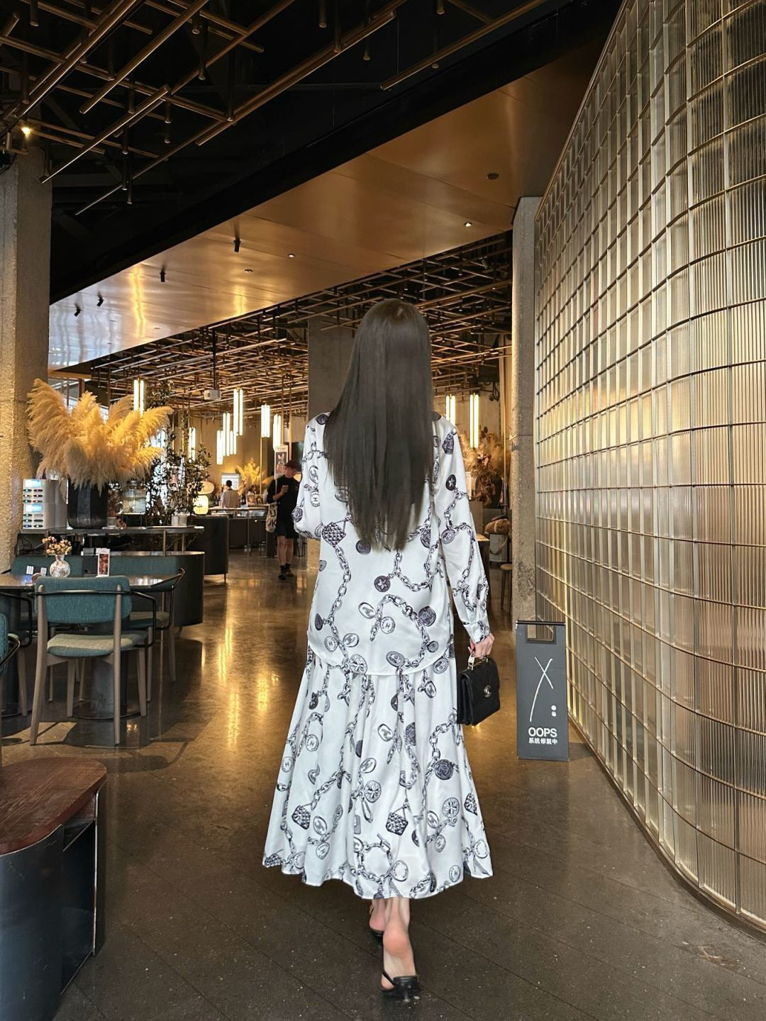 Chan 26ss print shirt pleated skirt set