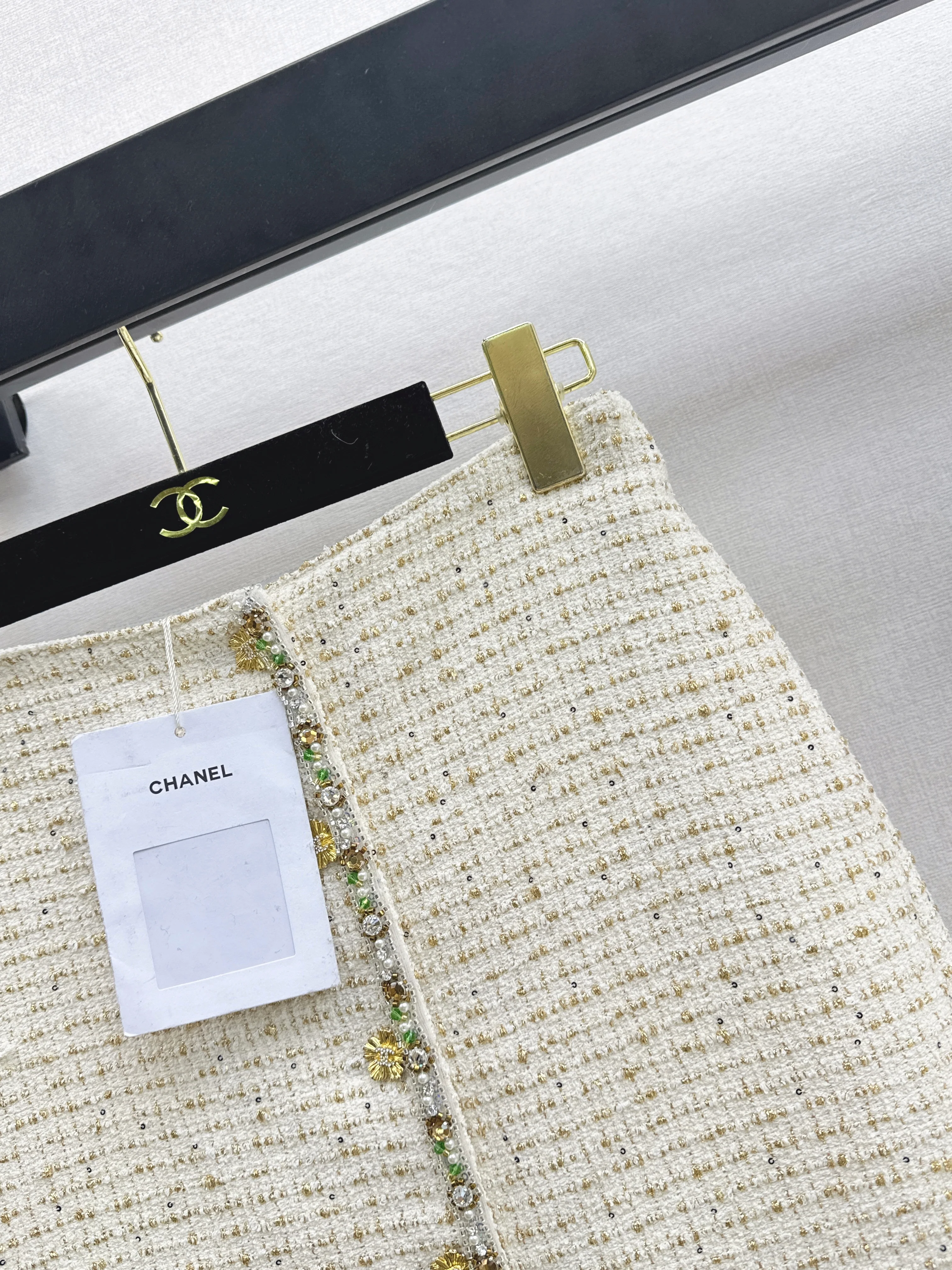 Chan 26ss weed rhinestone skirts