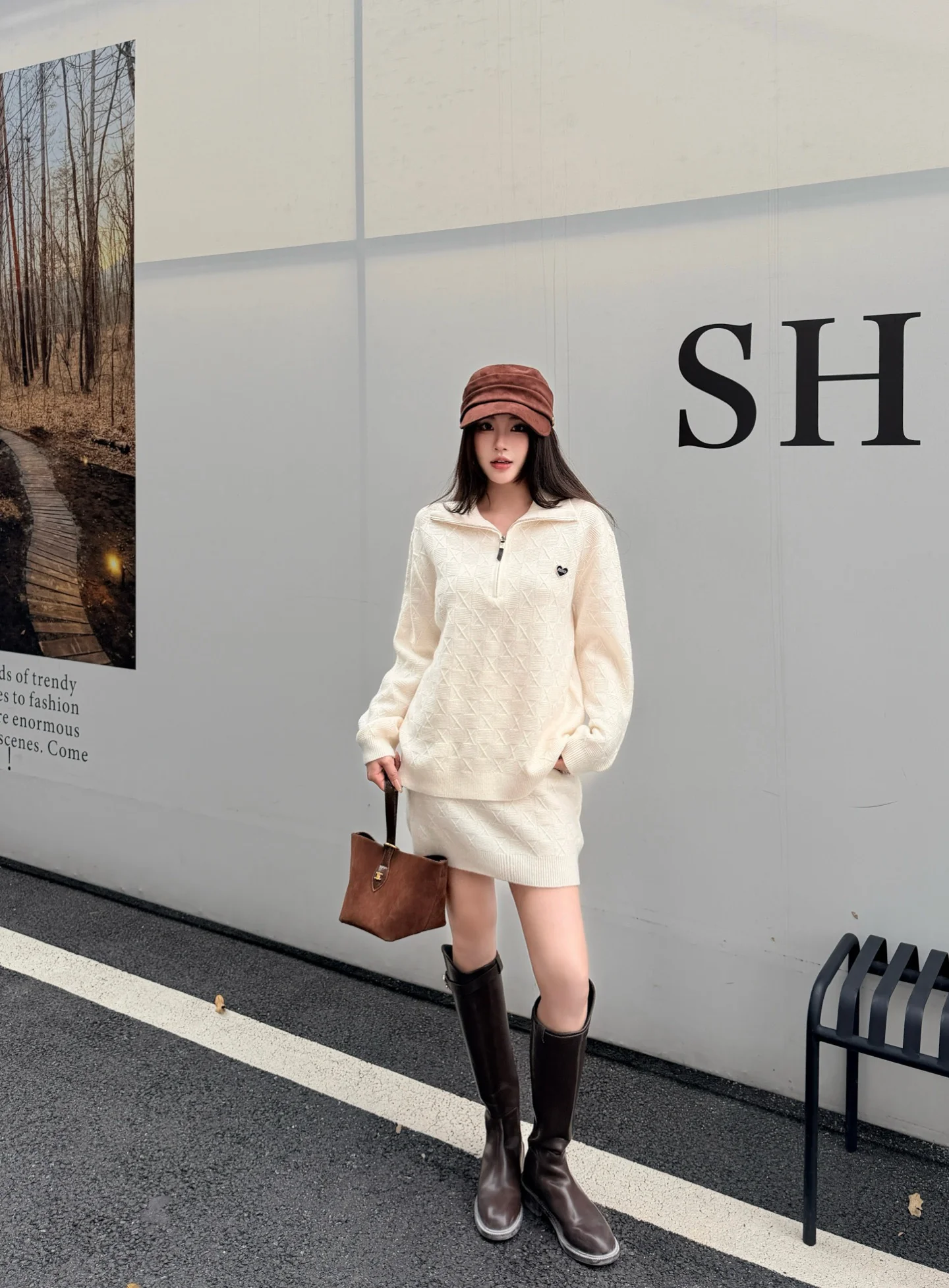 Miu 26ss jacquard knit sweater+skirts set