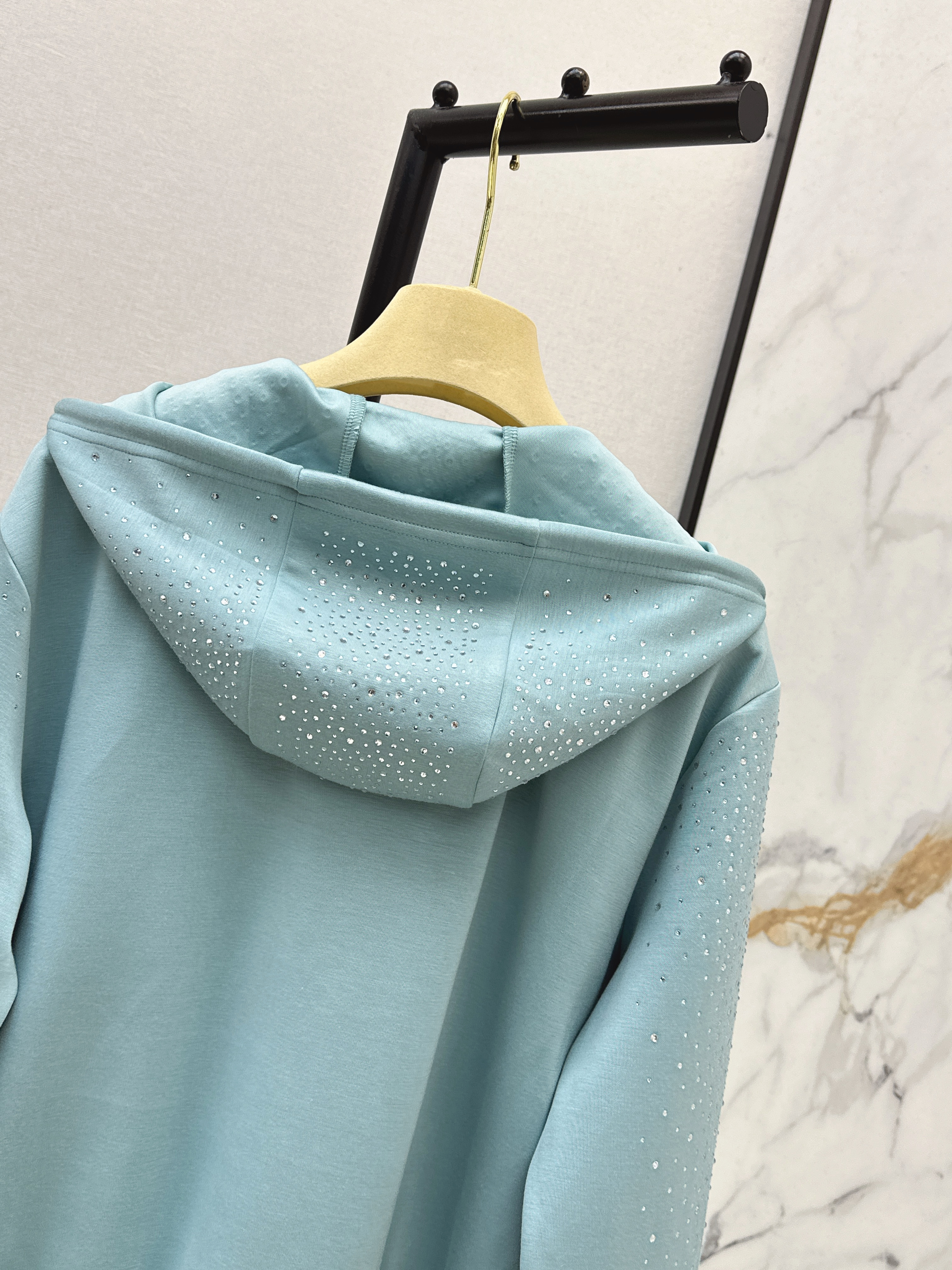 Miu 26ss rhinestone hooded jacket