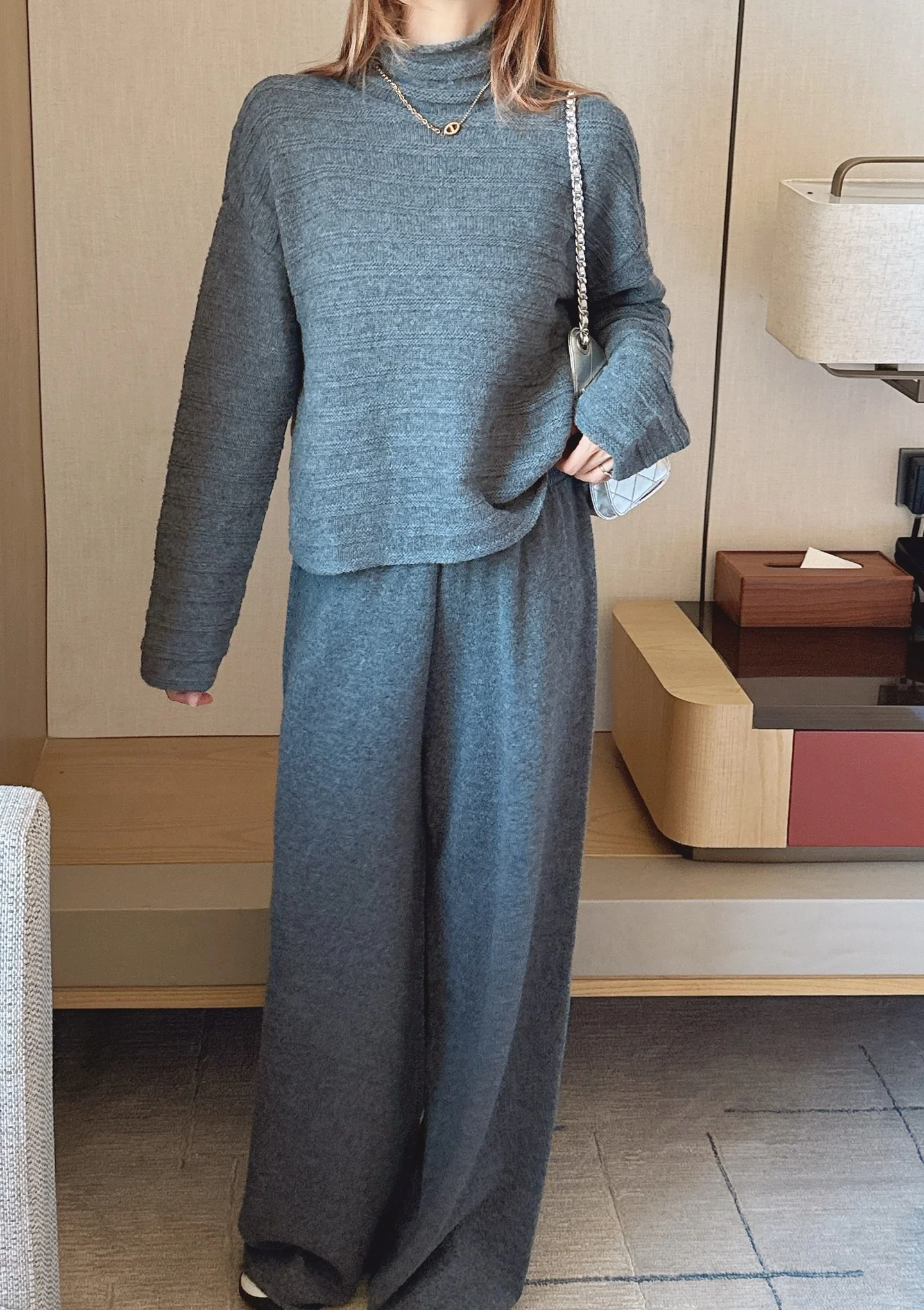 Max 25fw knit suit high neck sweater straight pants outfit sets