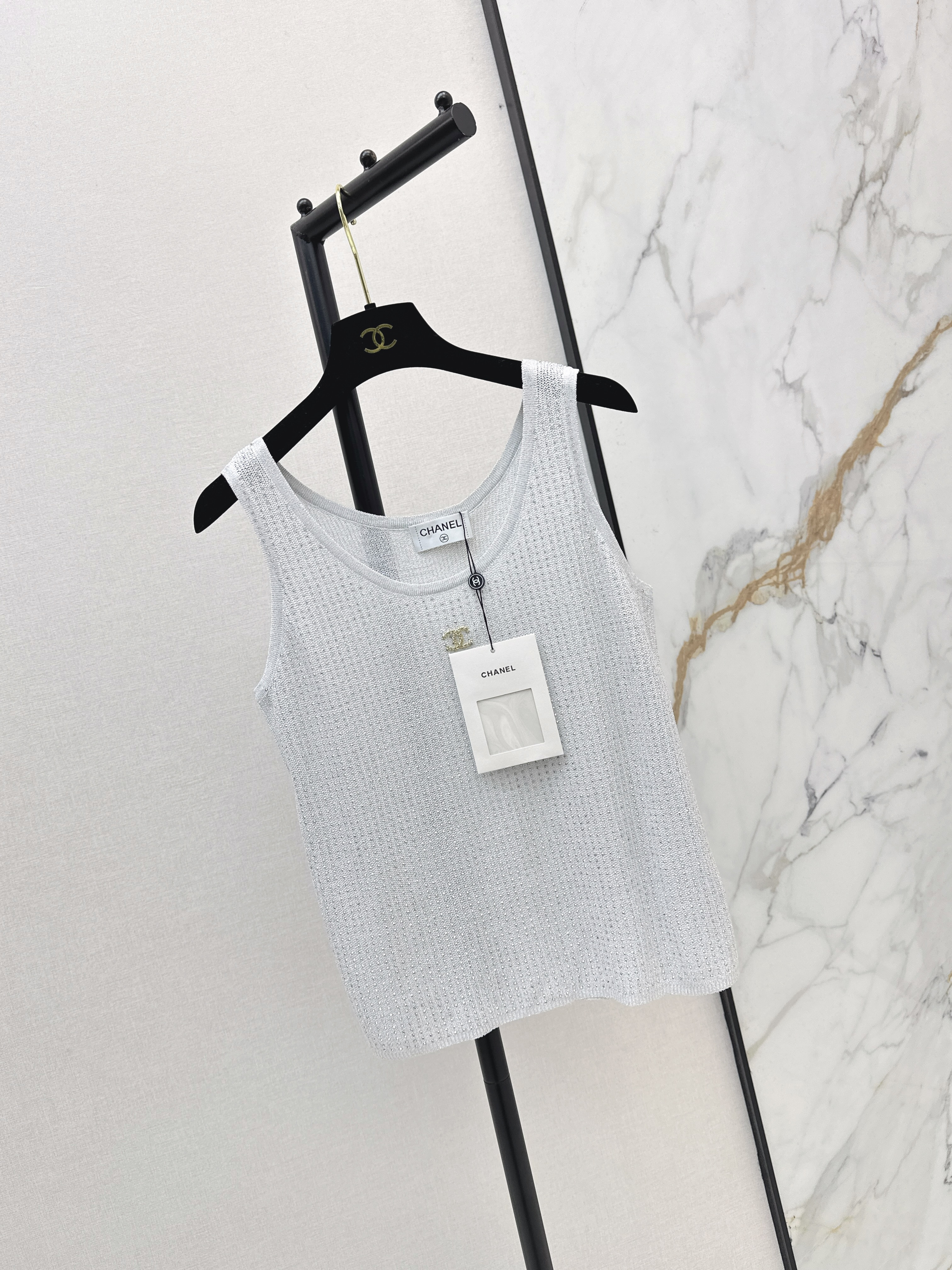 Chan 26ss rhinestone knit vest