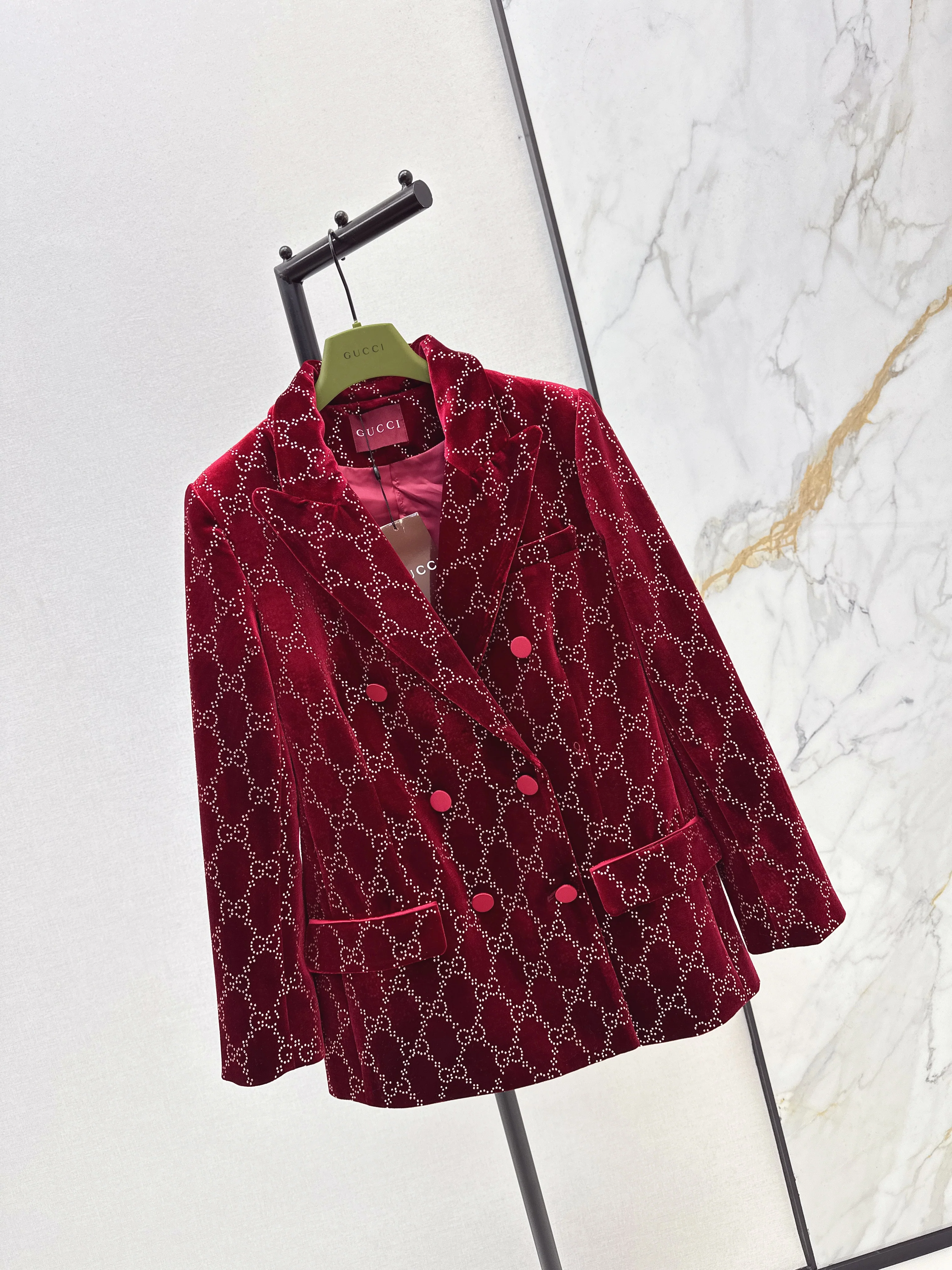 Gucc 26ss rhinestone velvet blazer
