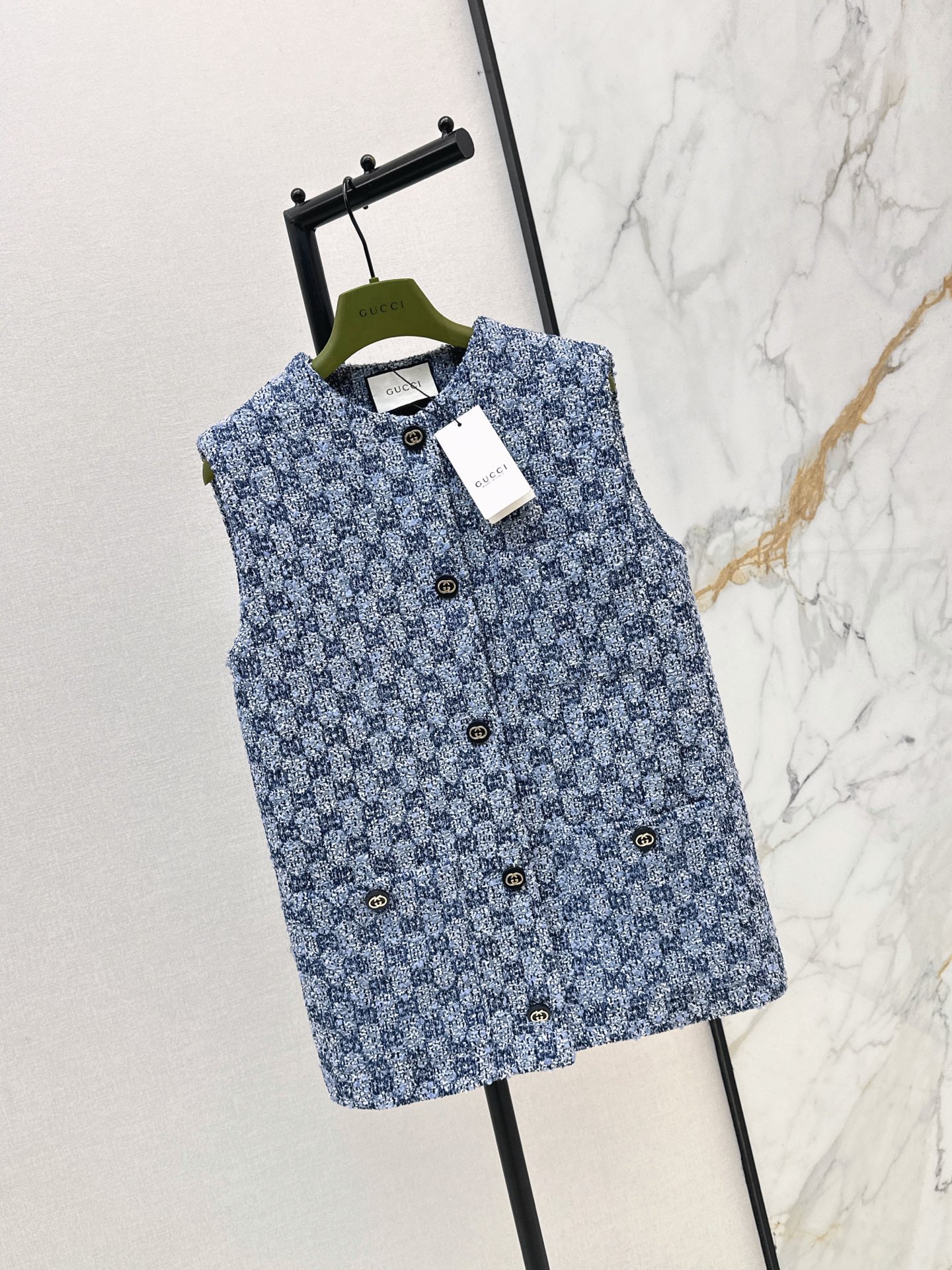 Guc 26ss jacquard tweed vest jacket