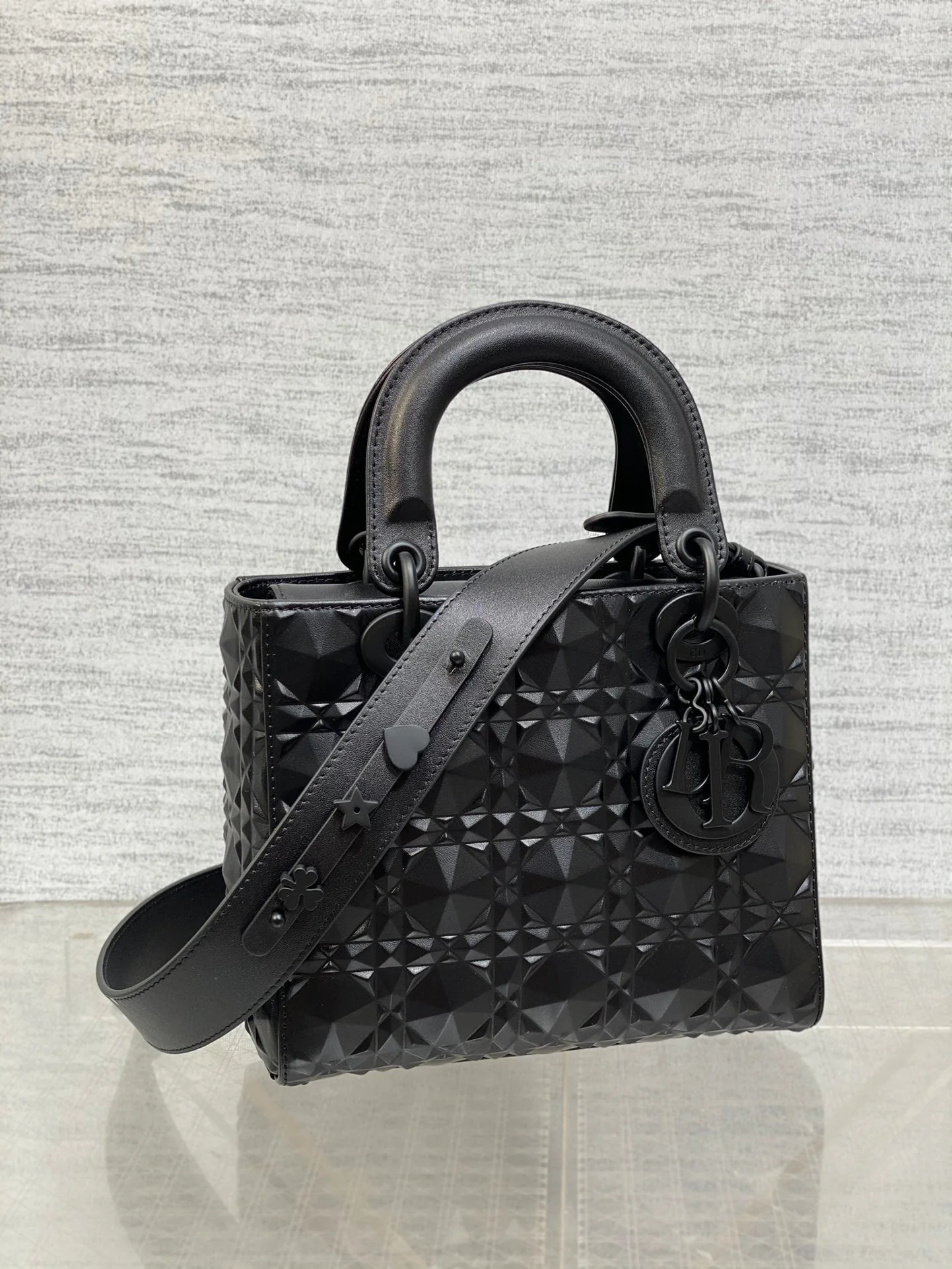 DO  Mini Lady Bag  Matte Black Diamond Pattern Calfskin