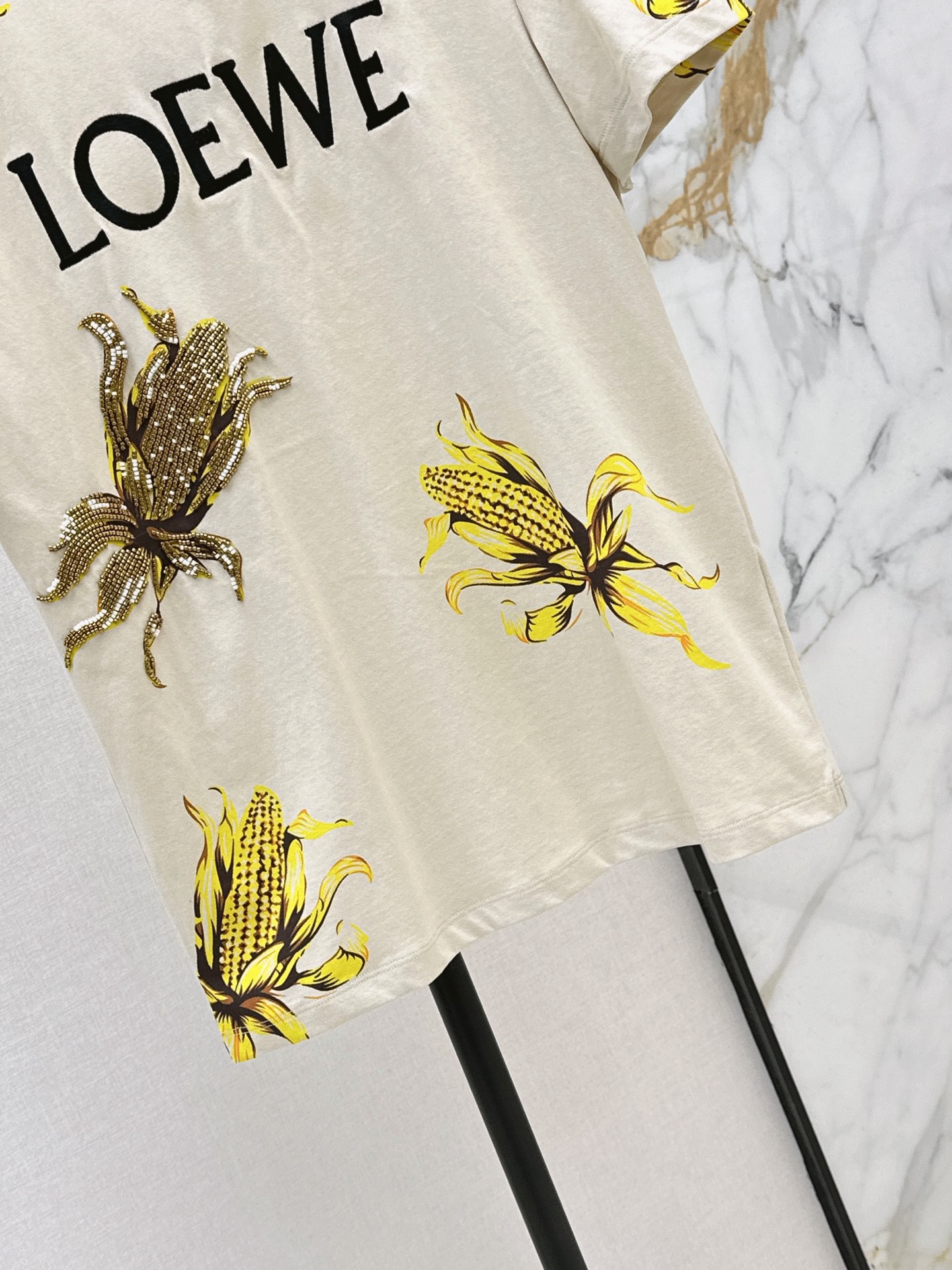 Loe 26ss print beading t-shirt