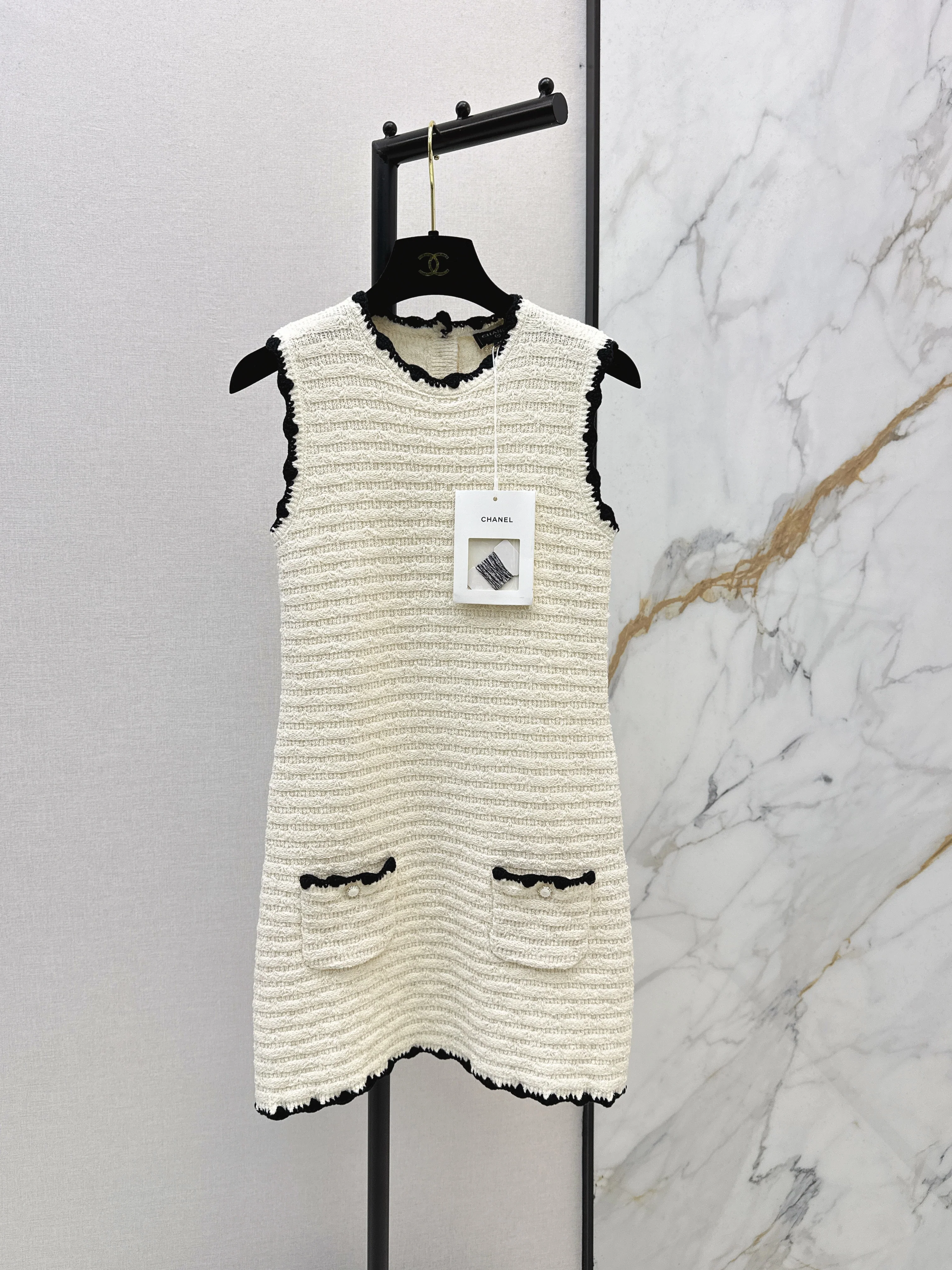 Chan 26ss woven knitted sleeveless dress