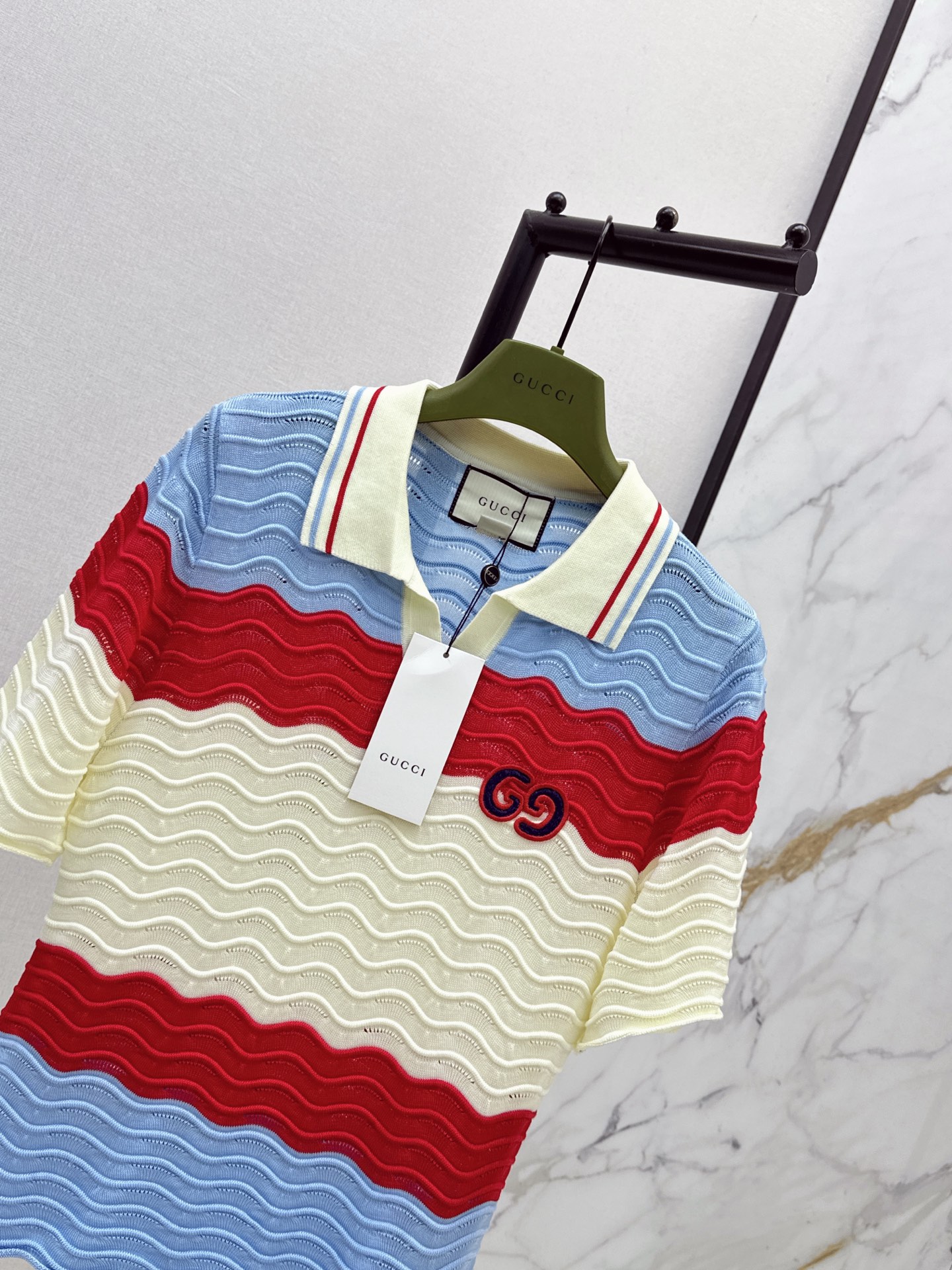Guc 26ss stripe knit polo shirt