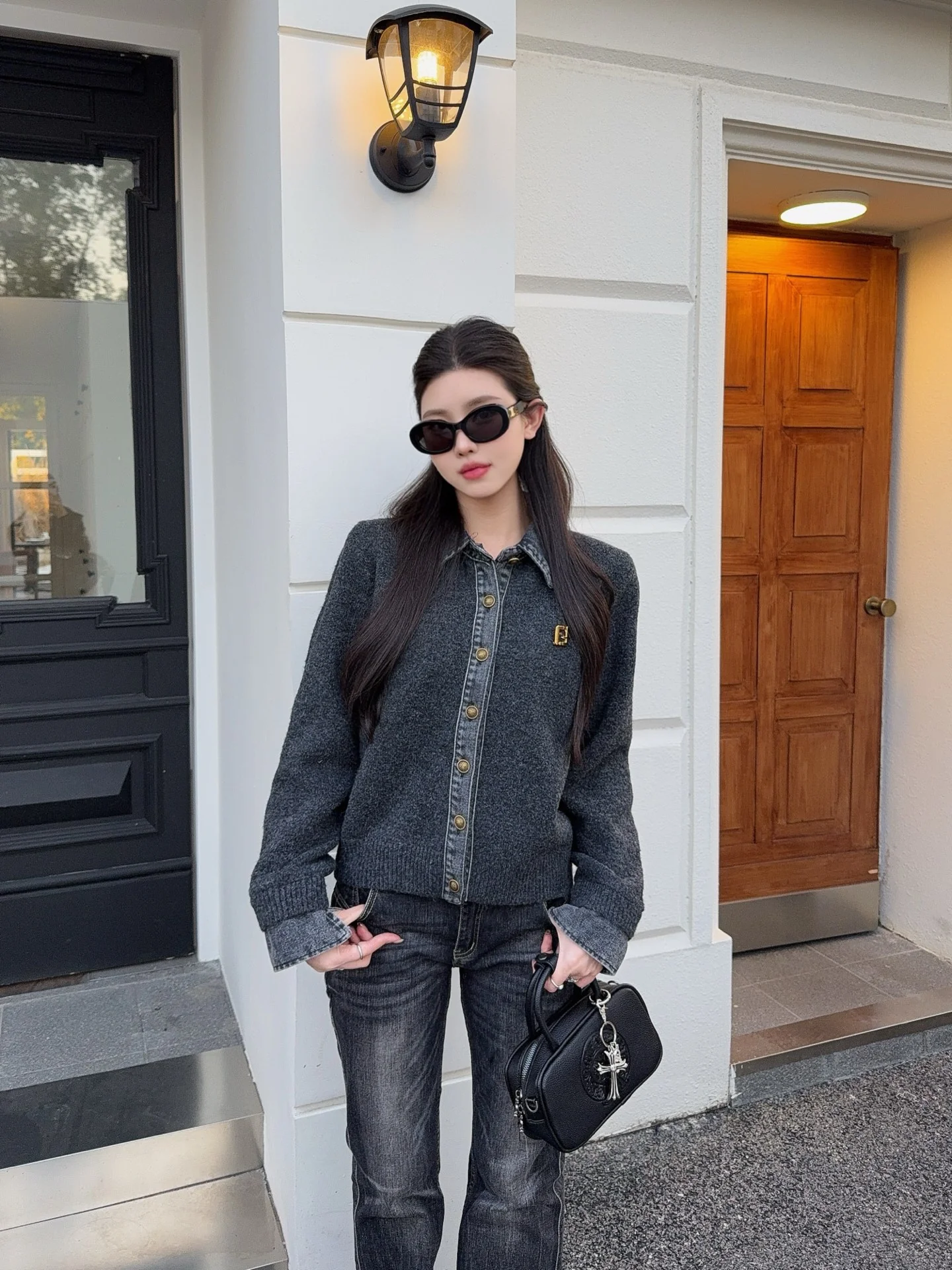 Fend 25fw contrast denim polo sweater