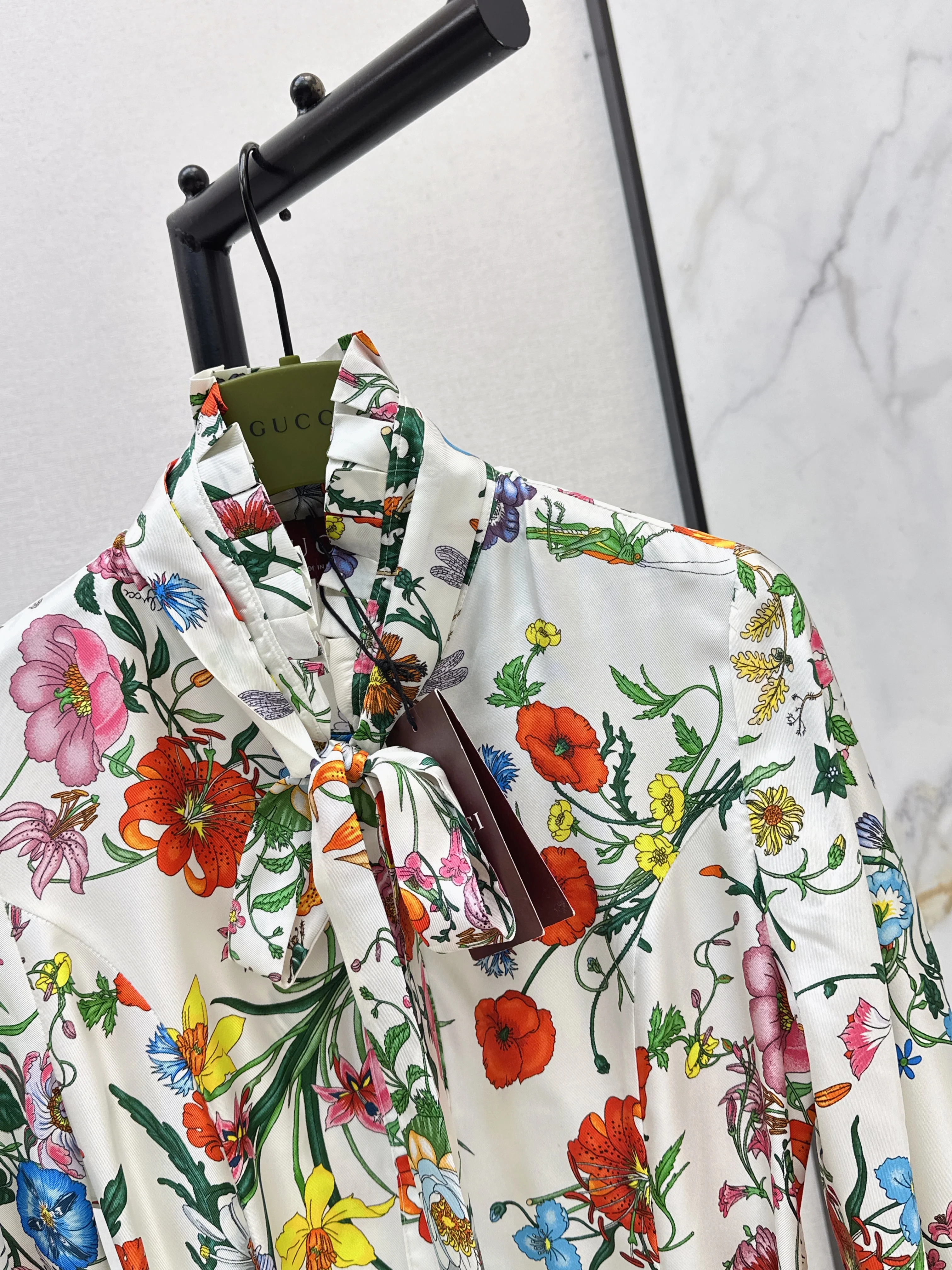 Gucc 26ss print flower silk dress