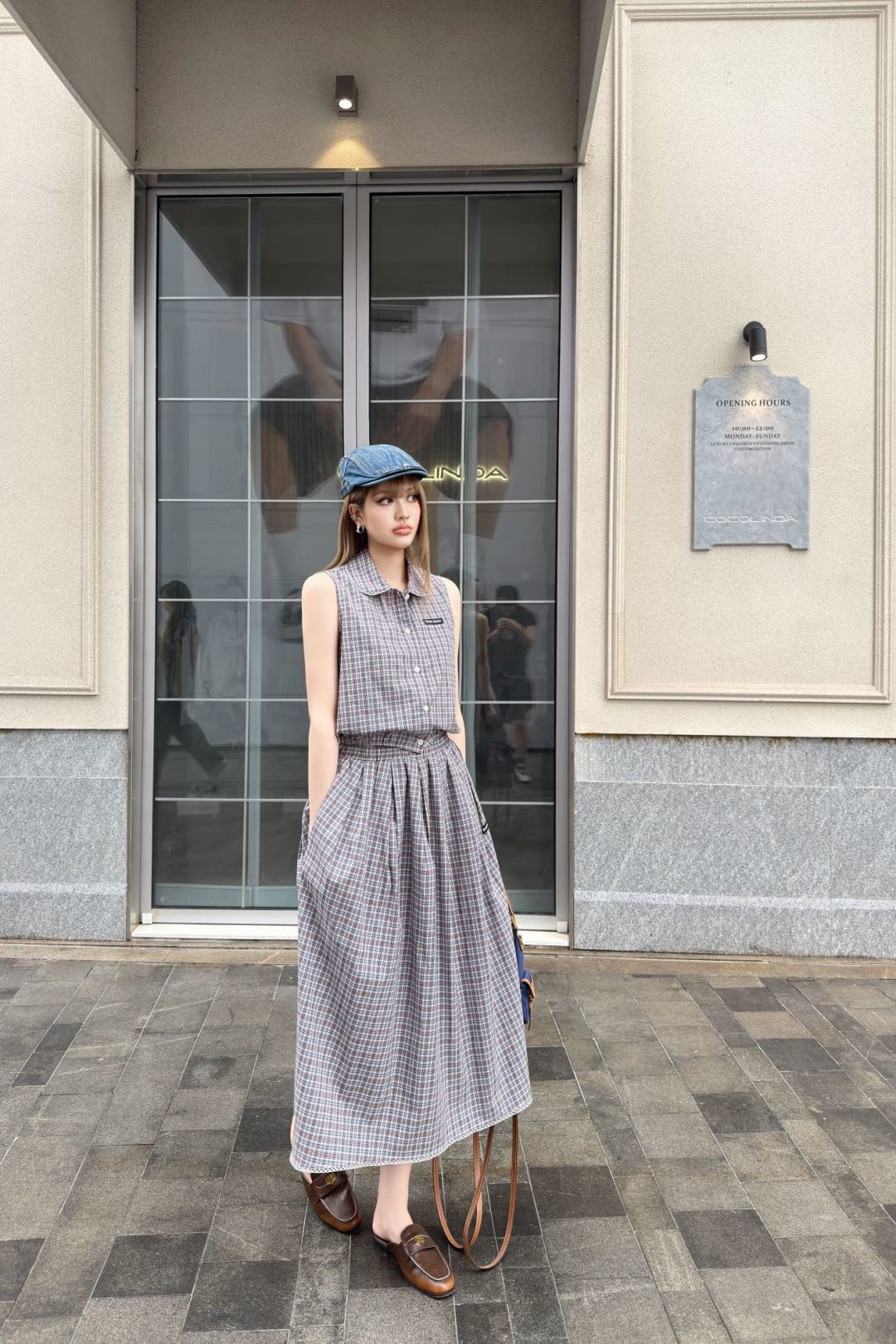 Miu 26ss check sleeveless shirt skirt set