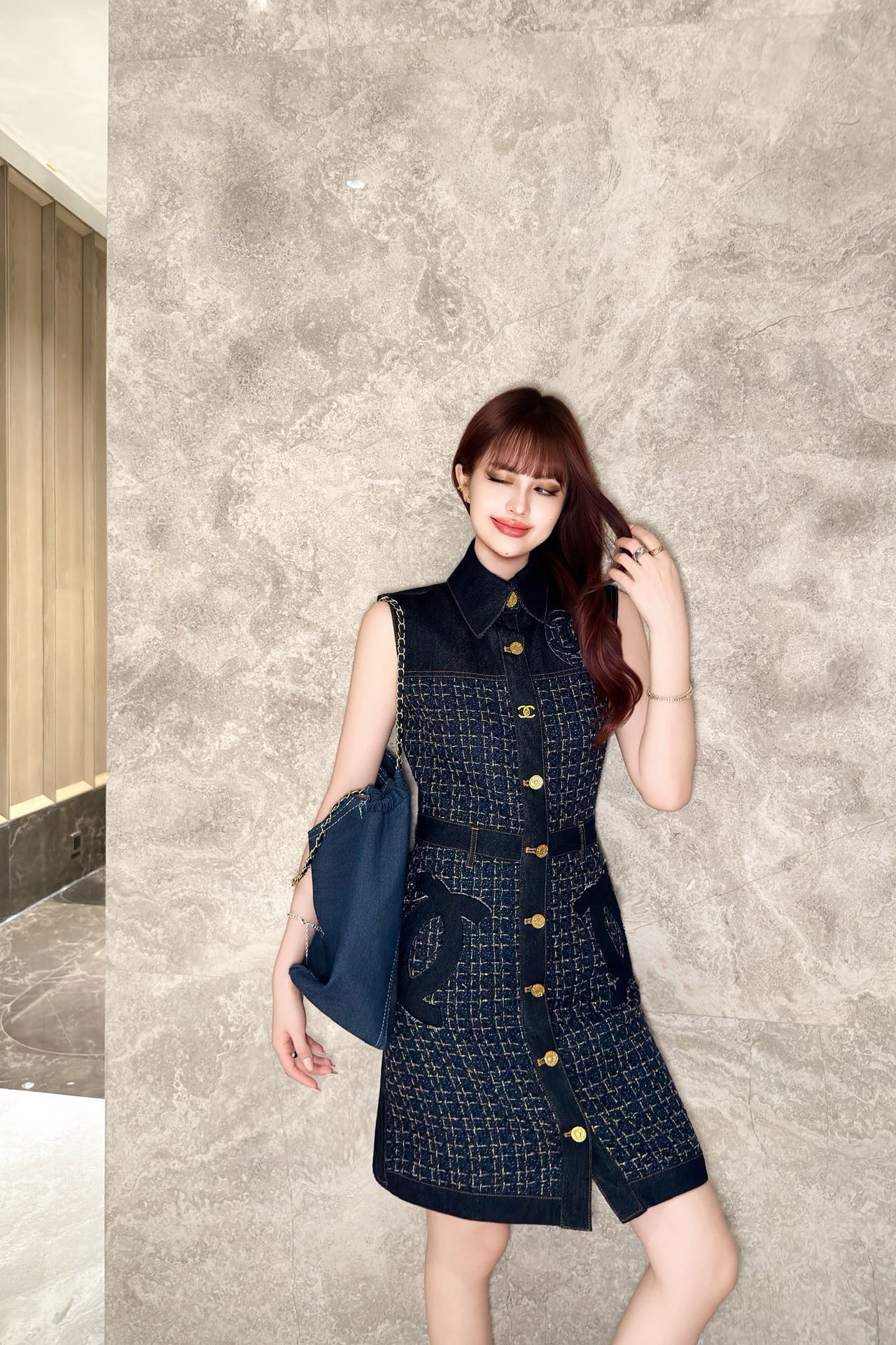 Chan 26ss woven denim dress