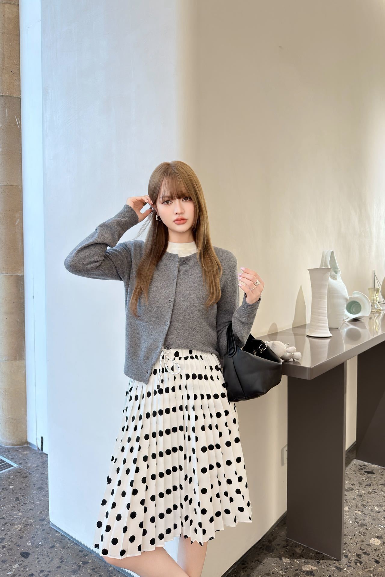 Miu 26ss polka dots pleated skirt