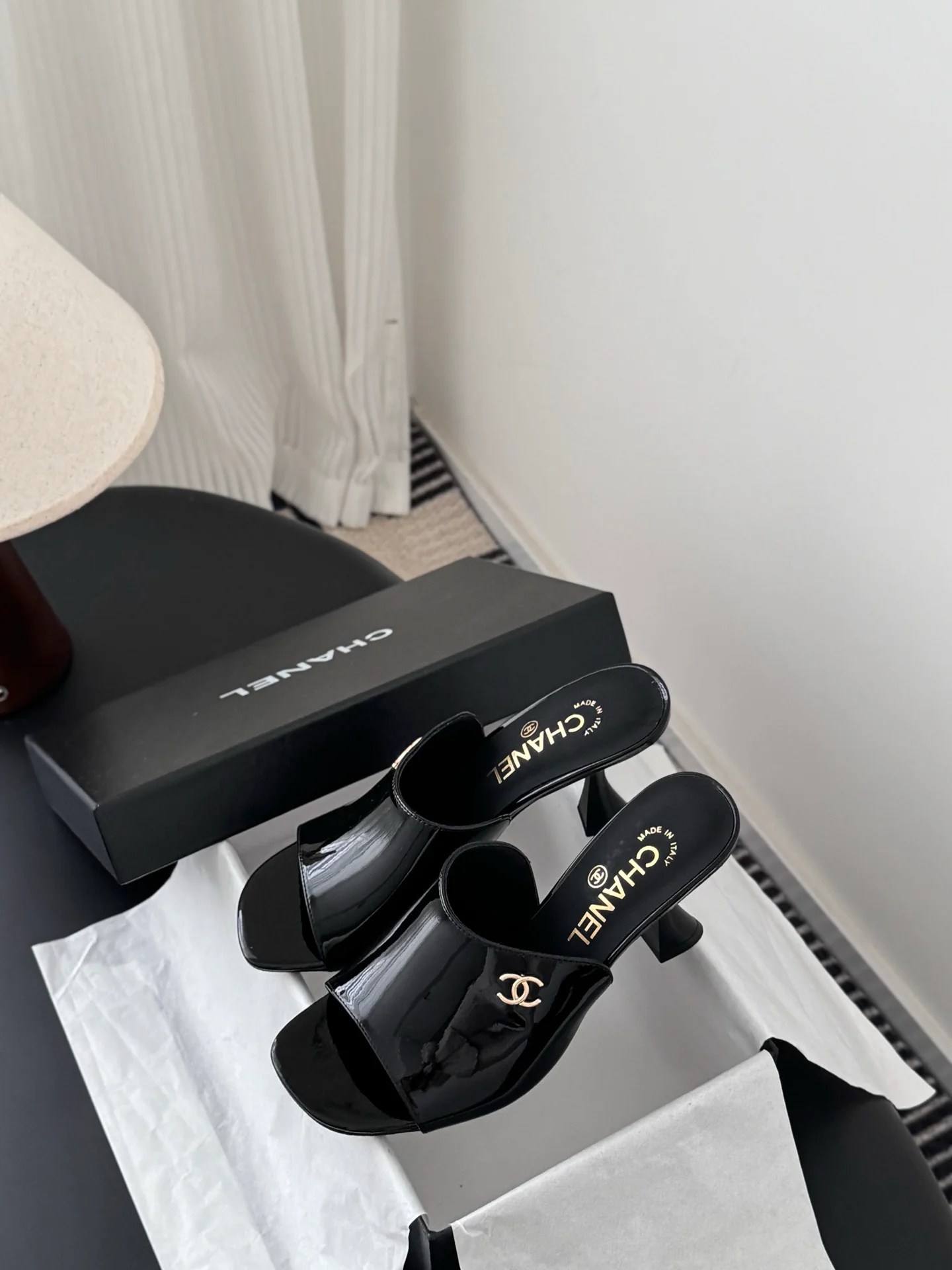 Chan 25fw high heeled slides sandals