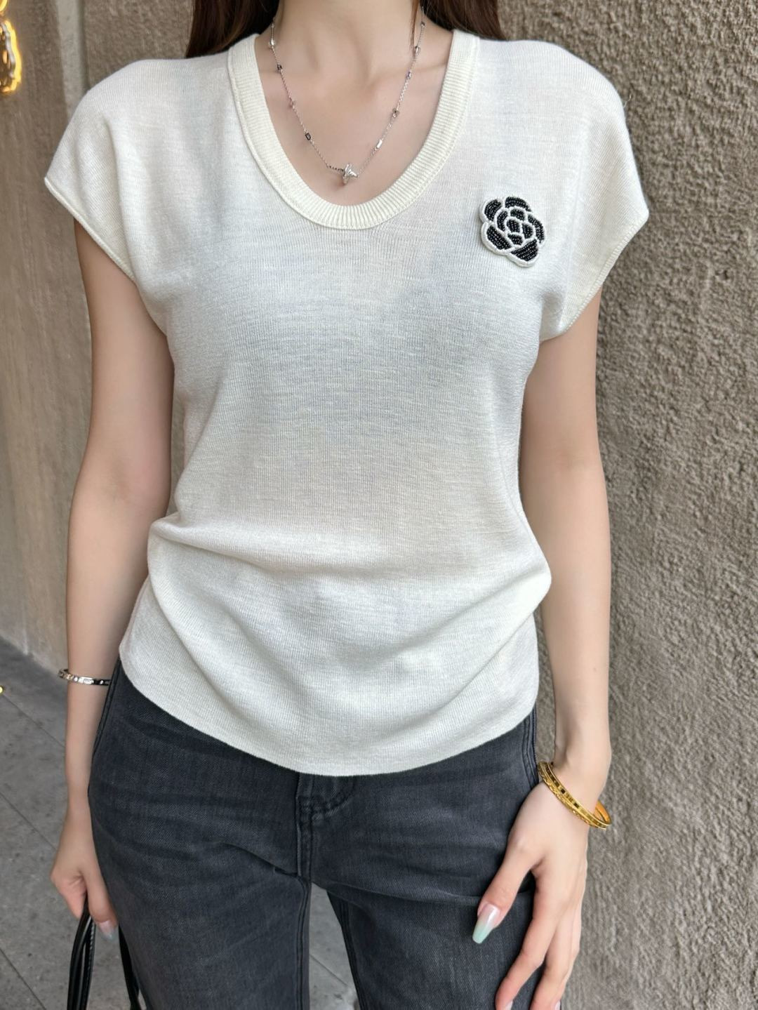 Chan 26ss 3d flower t-shirt