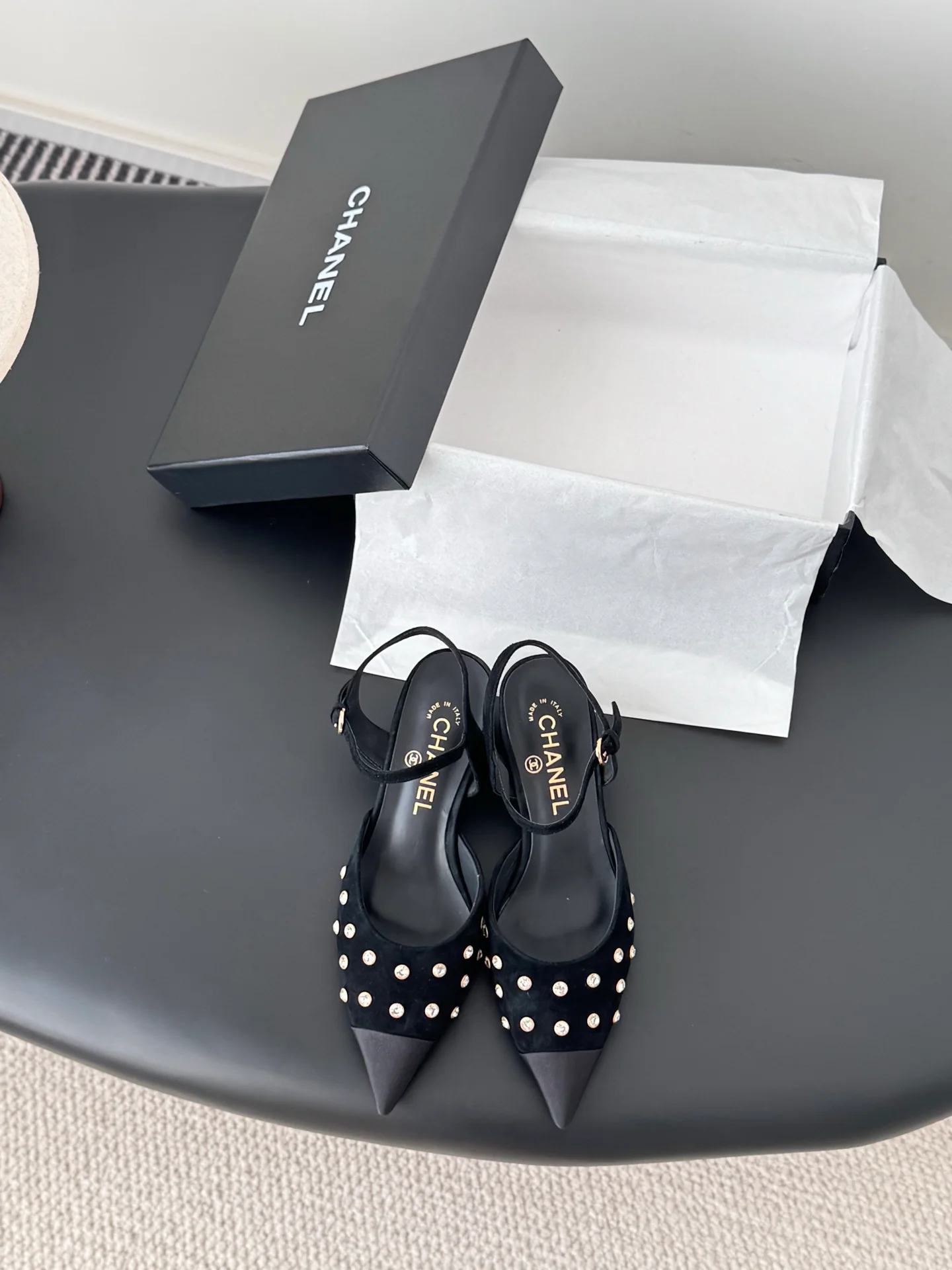 Chan 25fw rhinestones slingback sandals