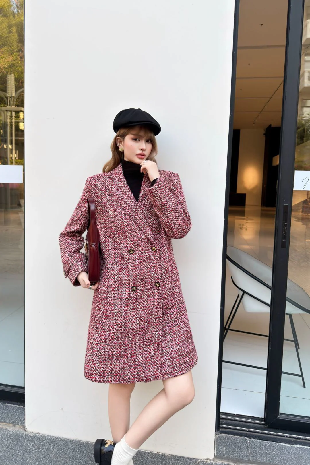 Gucc 26ss check tweed overcoats