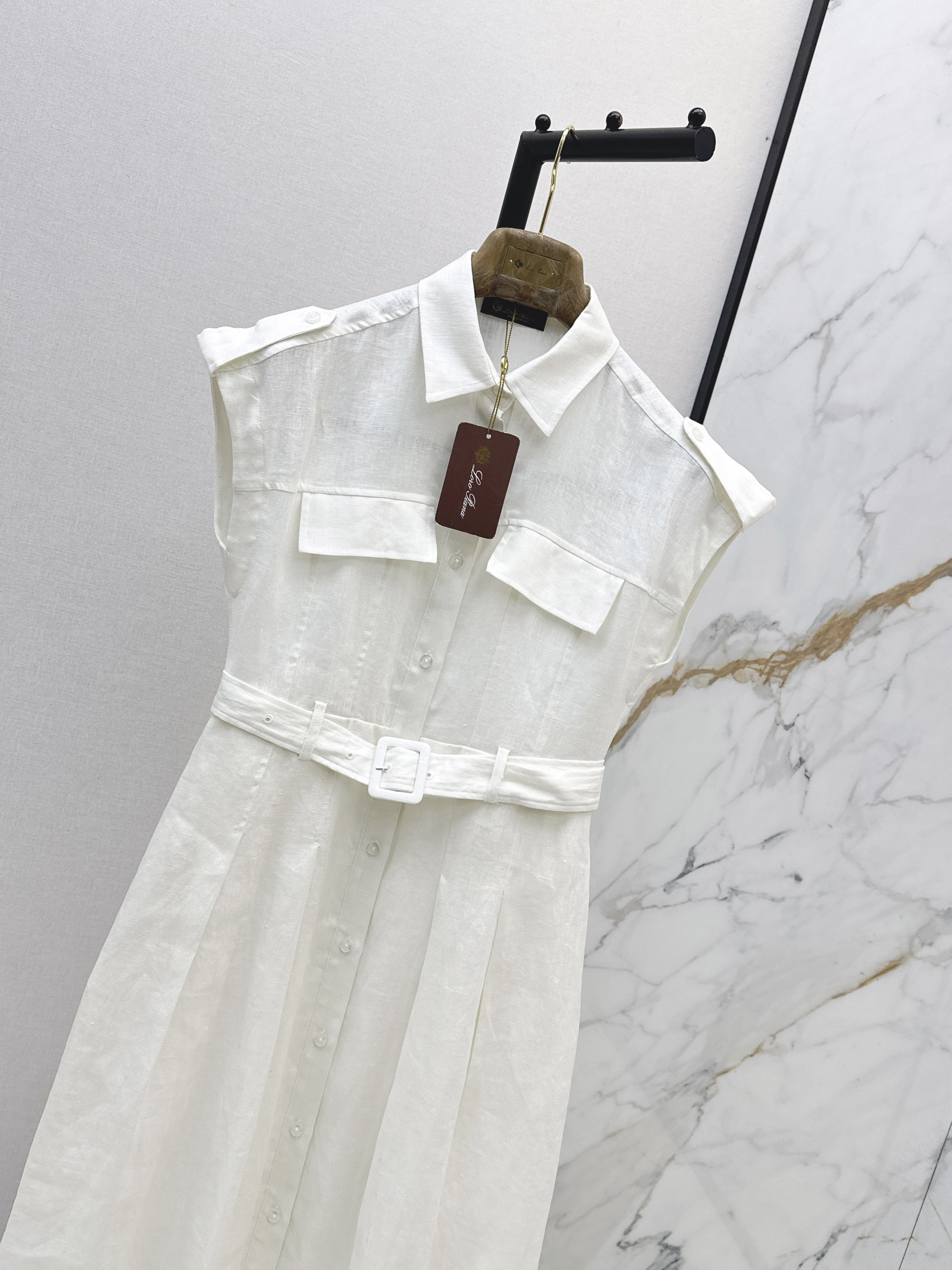 Khaki Sleeveless Belted Shirt Dress