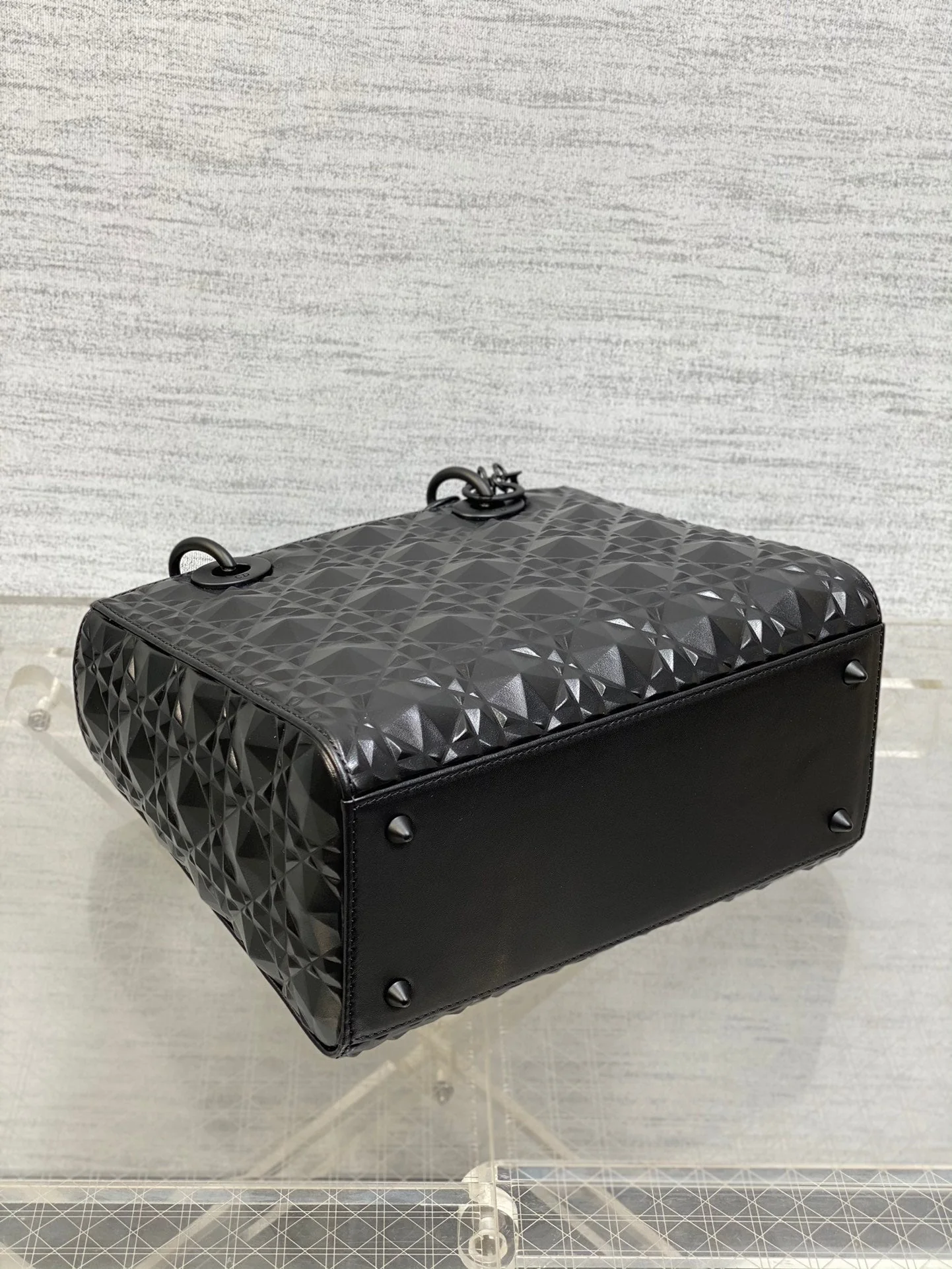 DO  Mini Lady Bag  Matte Black Diamond Pattern Calfskin