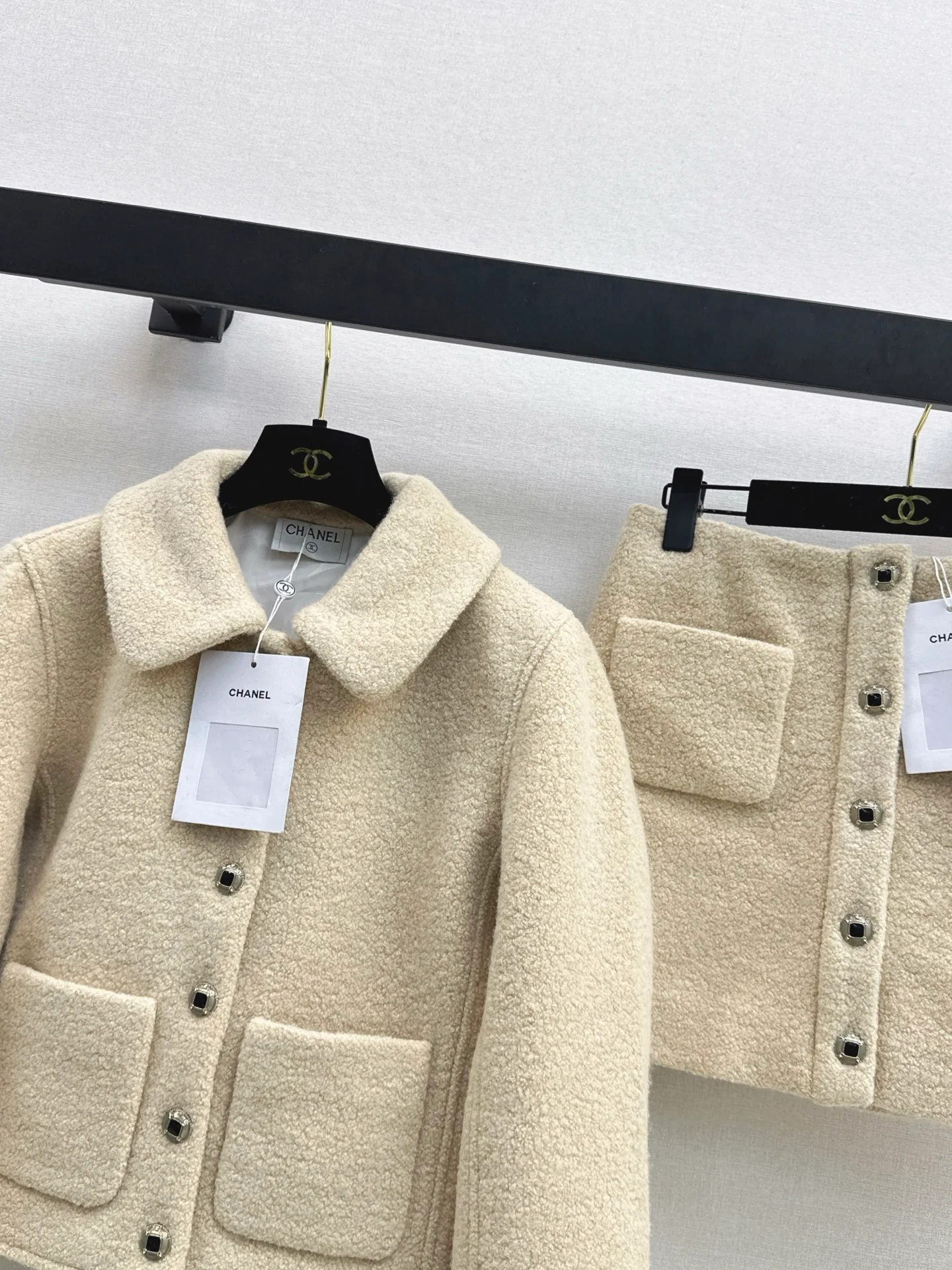 Chan 25fw 2pcs set woolen jacket mini skirt outfit set