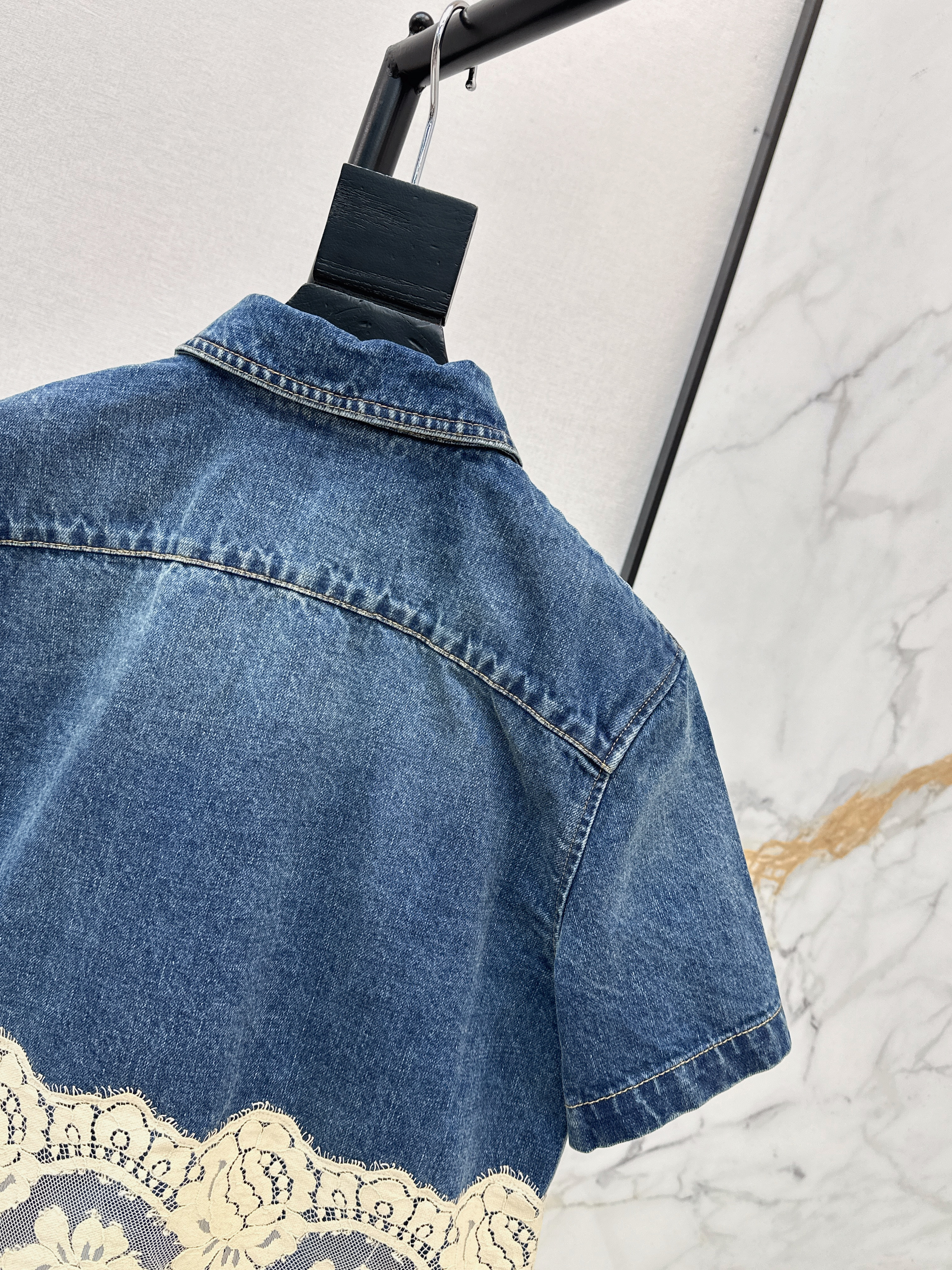 Dolc 26ss lace contract denim shirt