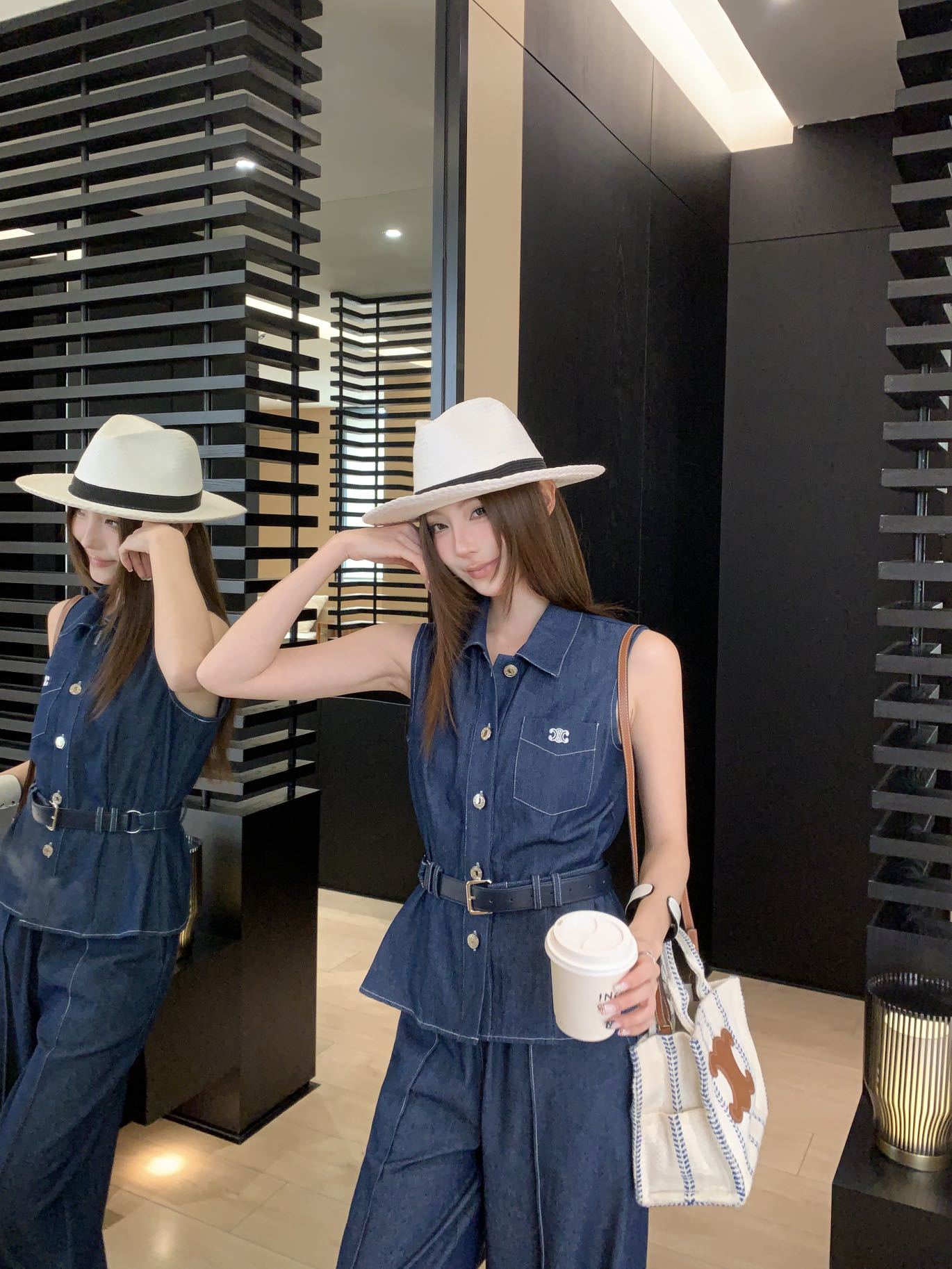 Celi 26ss sleeveless belted denim shirt