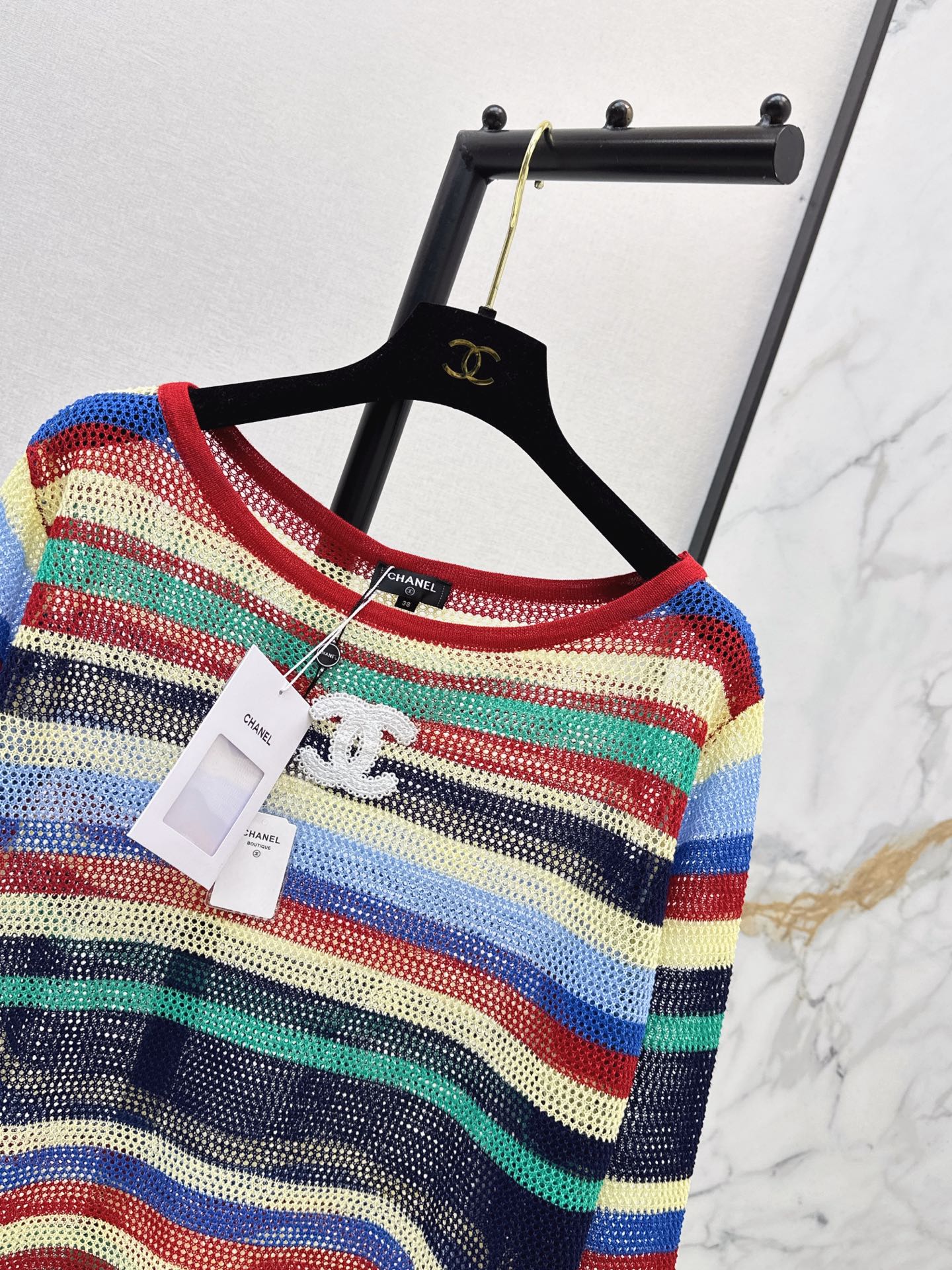 Chan 26ss stripe hollow knitwear