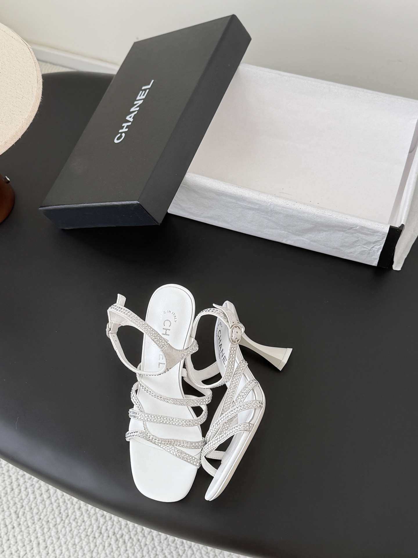Chan 26K rhinestone-strap ankle sandals