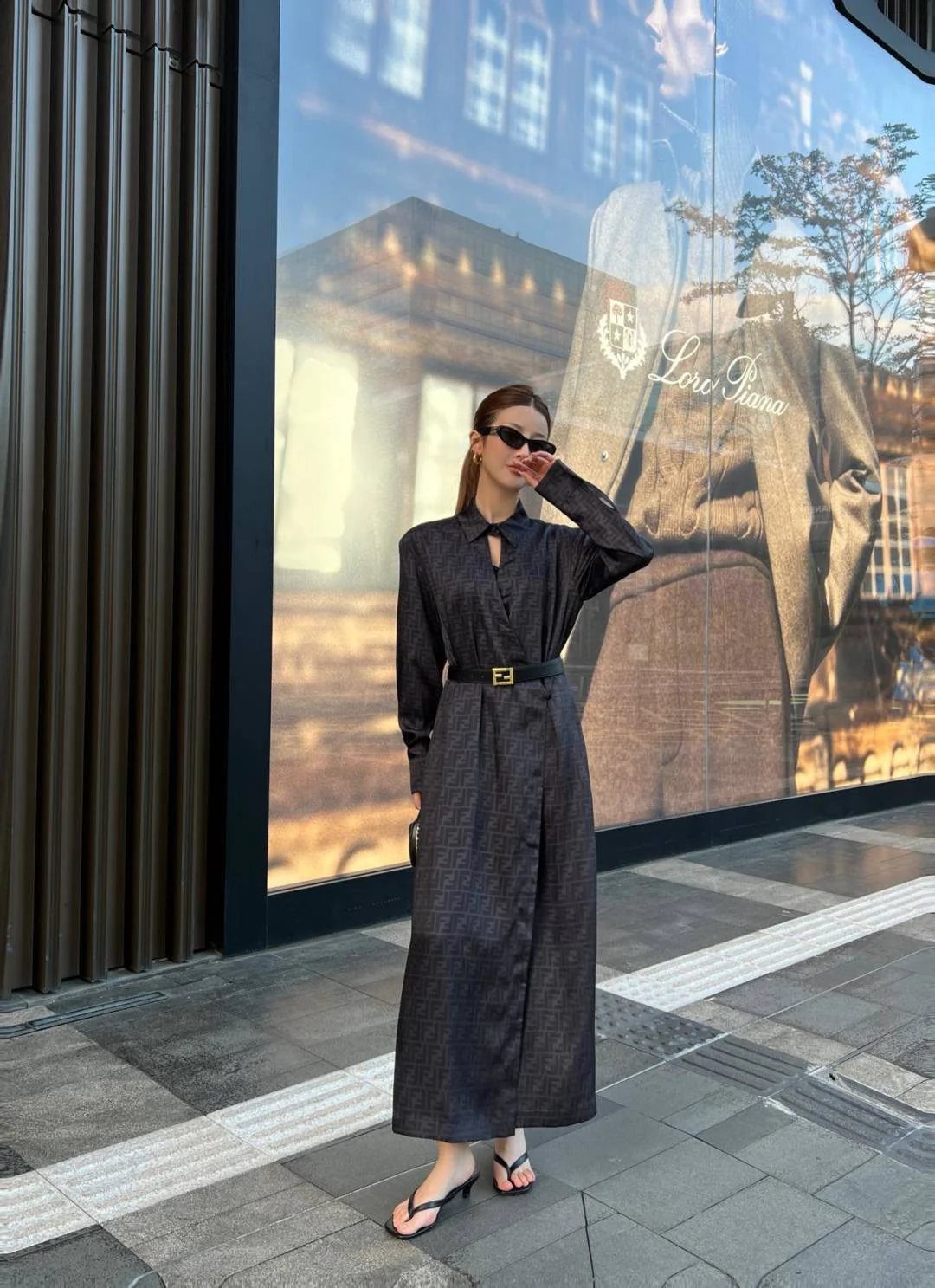 Fend 26ss silk dress with belted