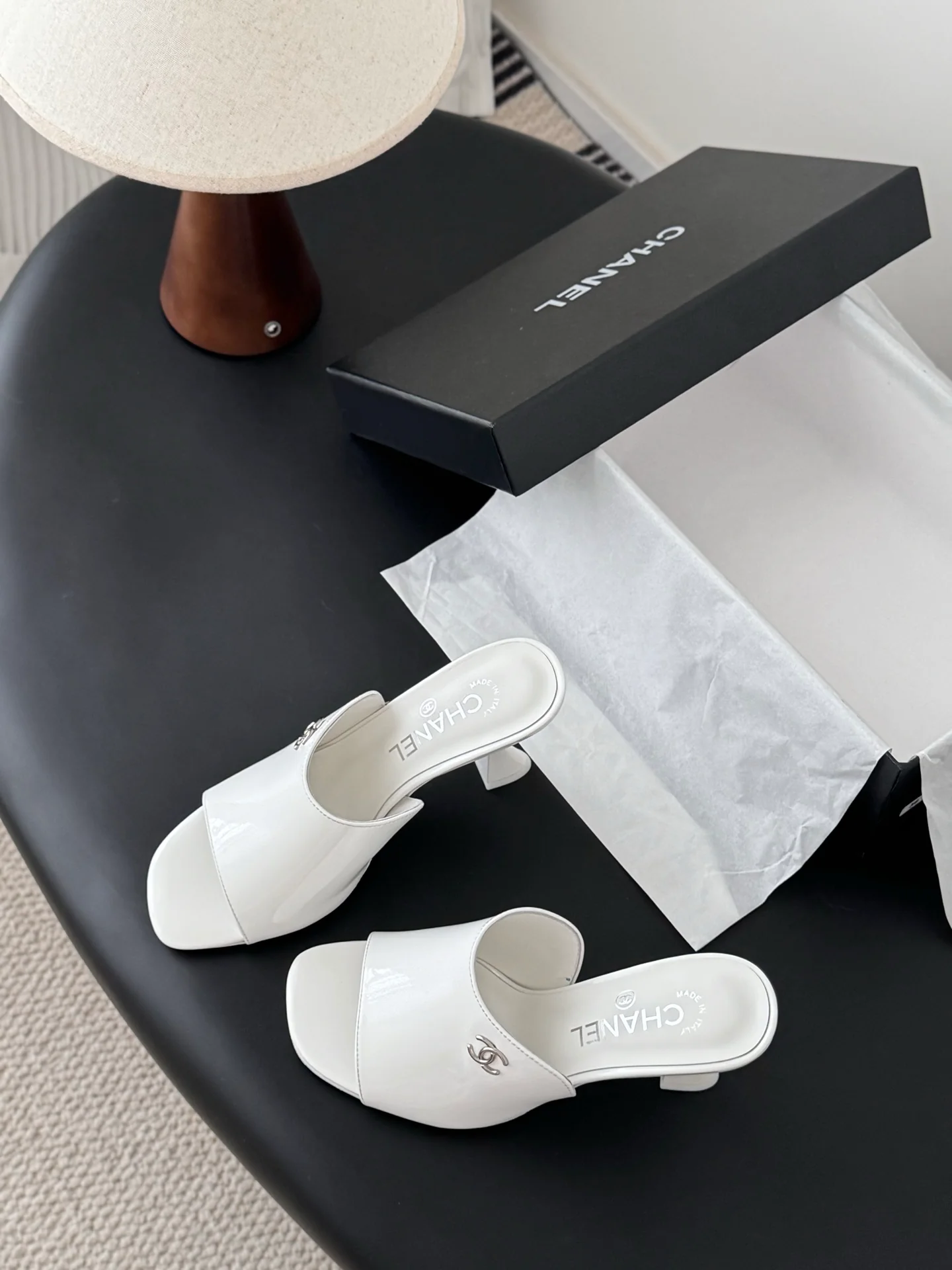 Chan 25fw high heeled slides sandals