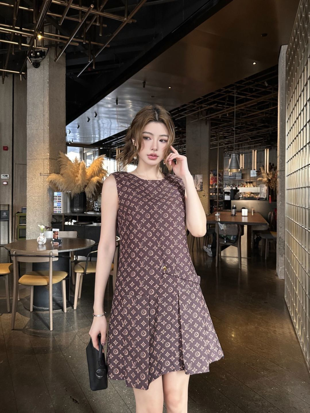 Louis 26ss print sleeveless dress