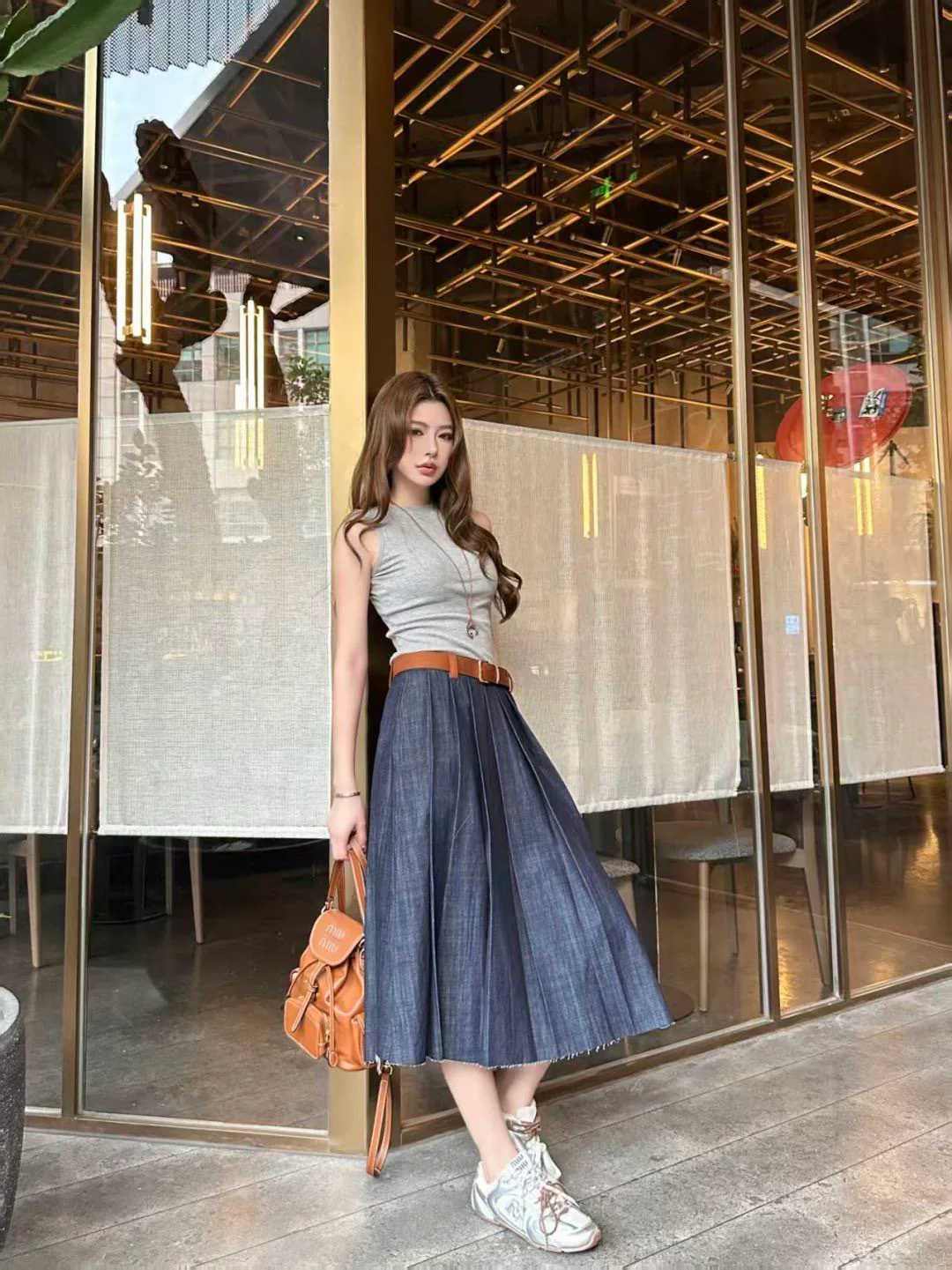 Miu26ss denim skirts with belted