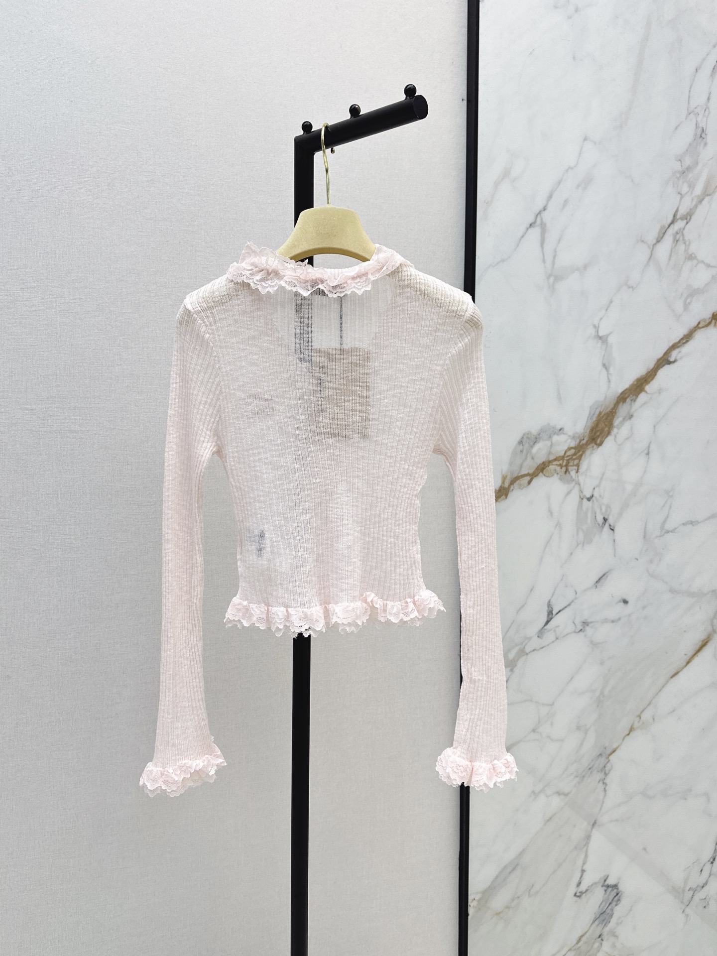Miu 26ss lace trim knit cardigan