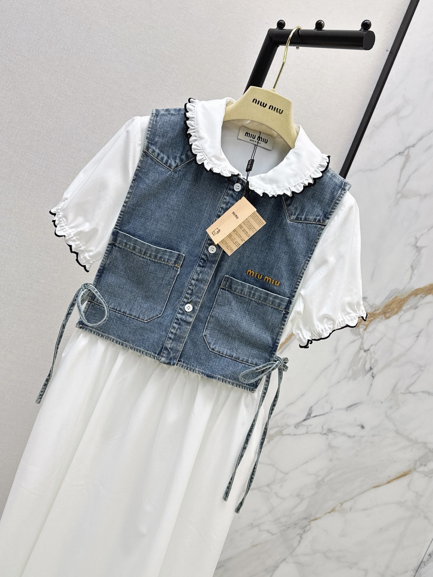 Miu 26ss 2pcs denim vest dress set