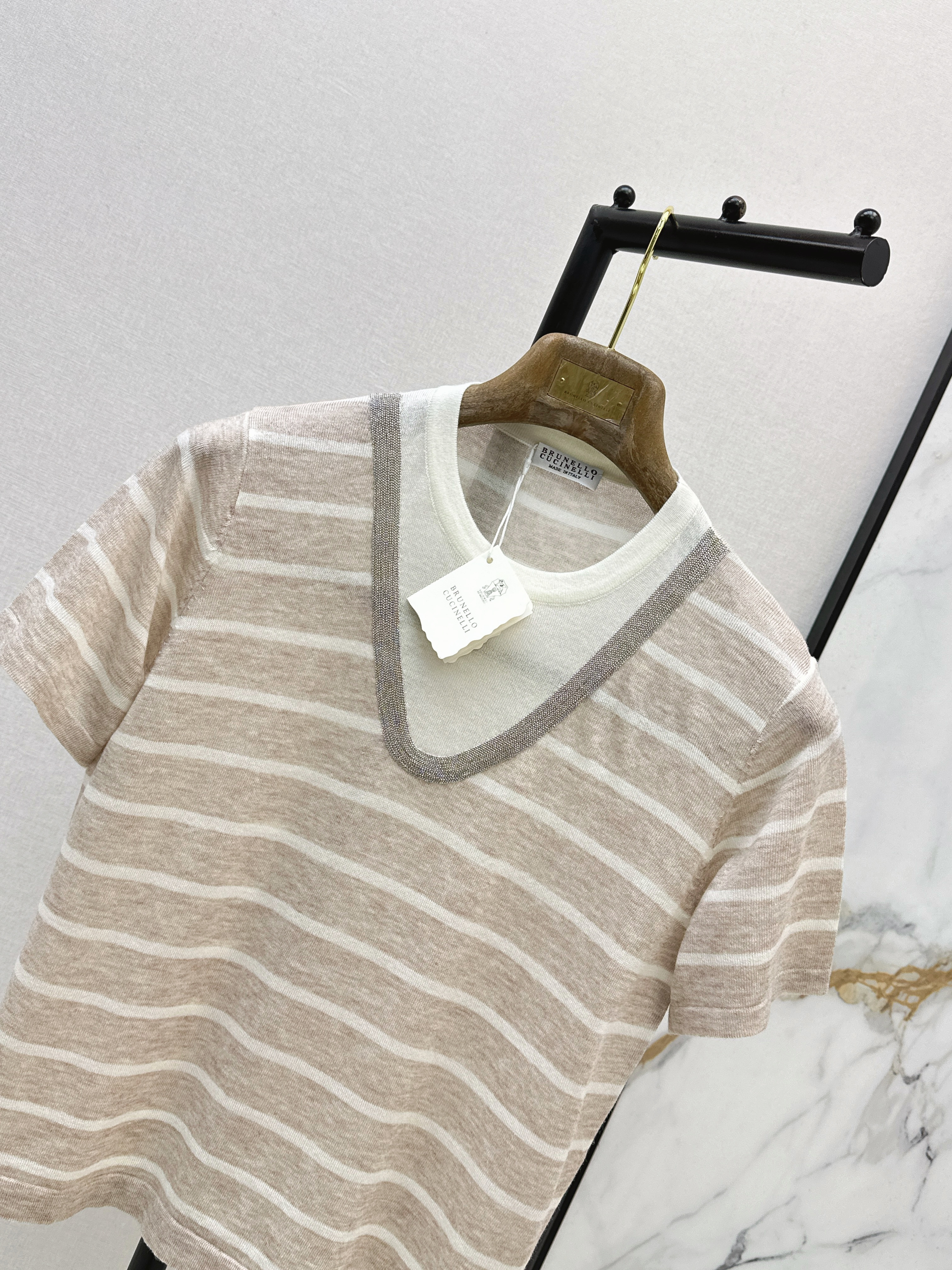 Brune 26SS Beige Striped Knit Top
