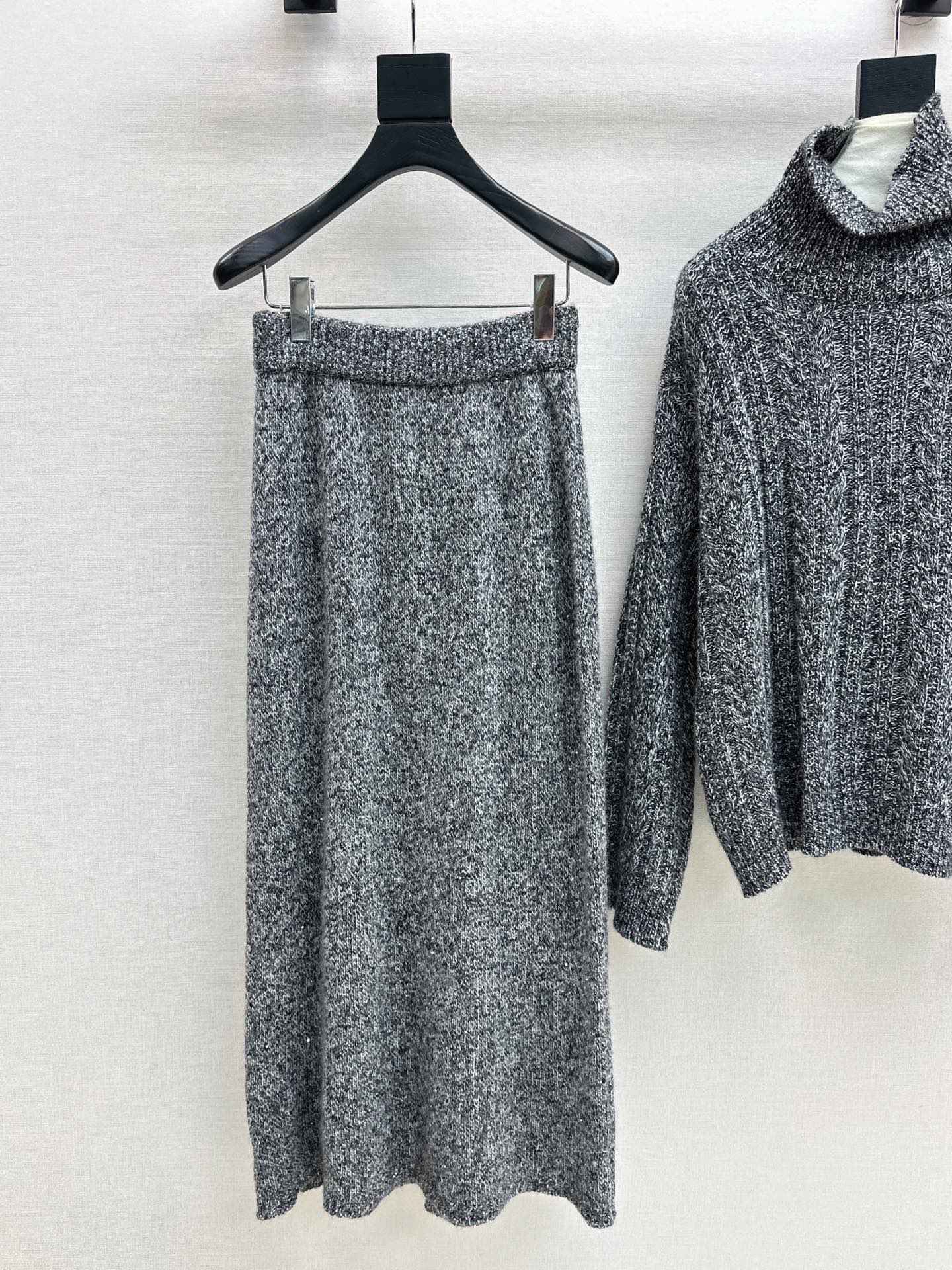 Brun 26ss knit high neck sweater+skirt suit