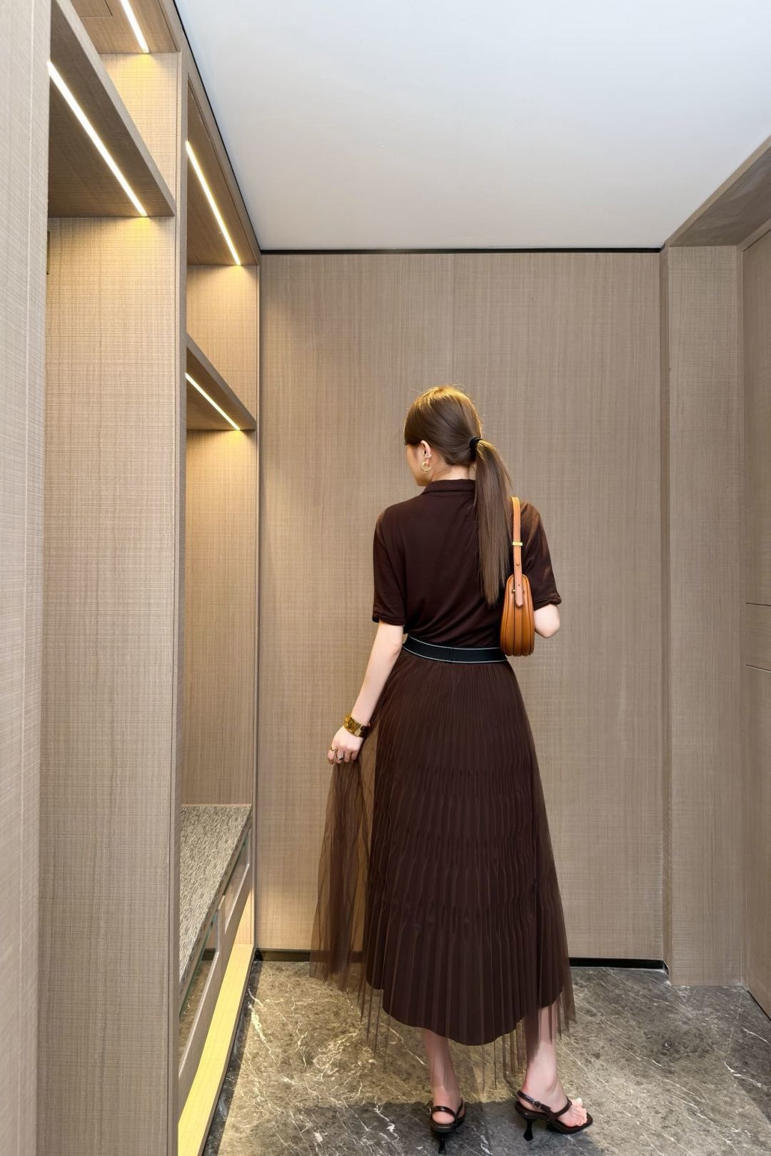 Pra 26SS Pleated Tulle Midi Skirt