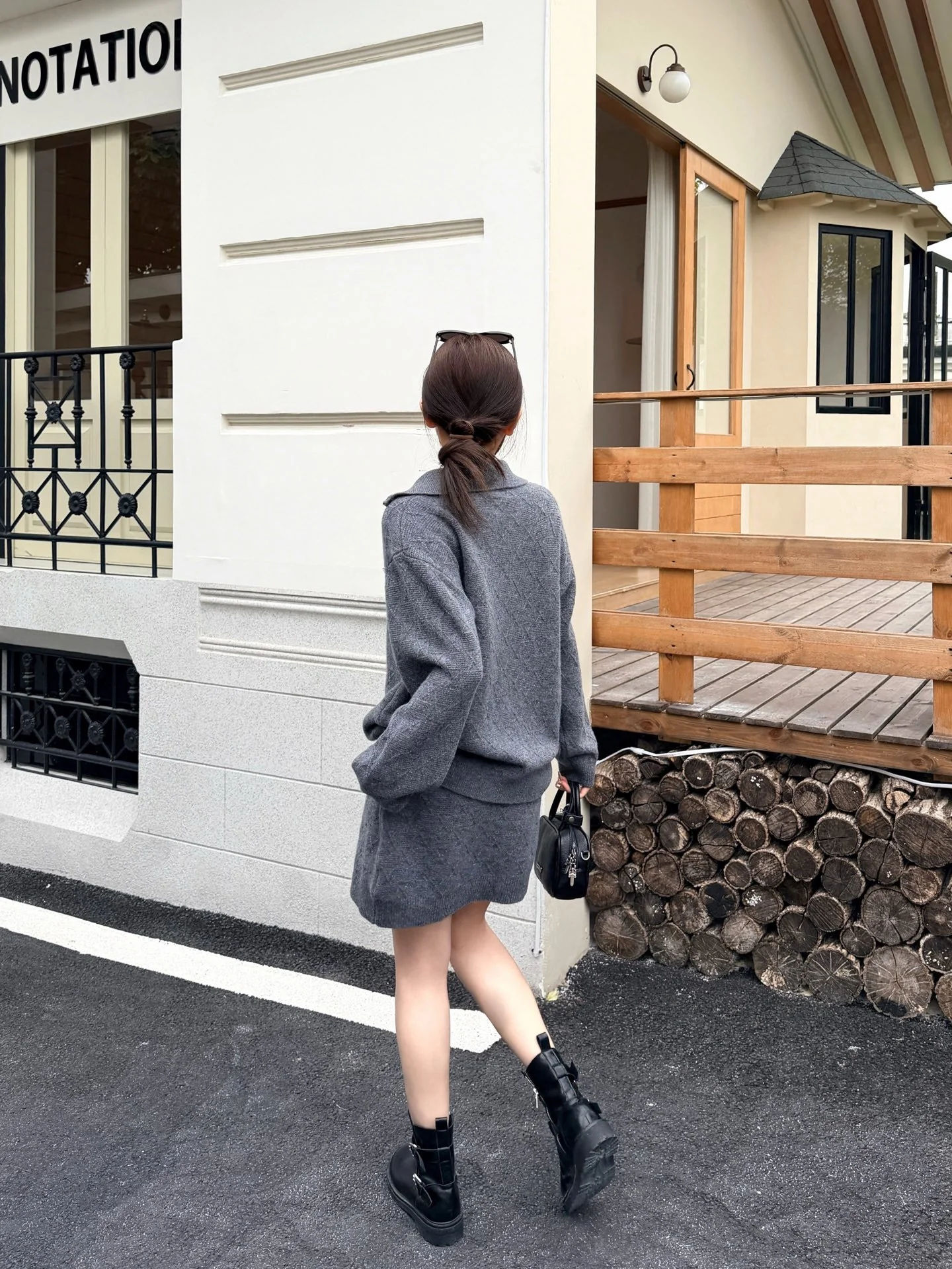 Miu 26ss jacquard knit sweater+skirts set