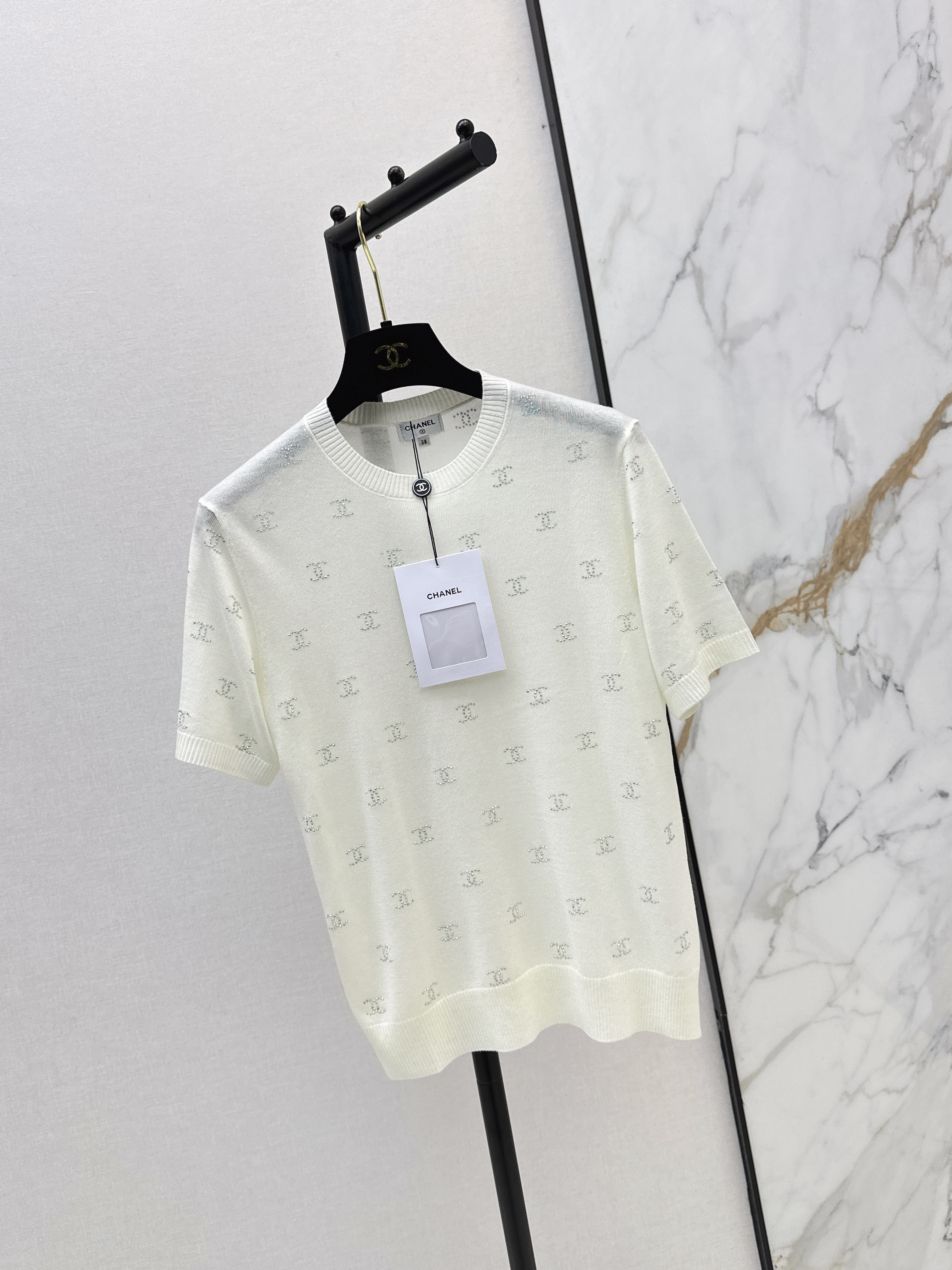 Chan 26ss rhinestone knitwear