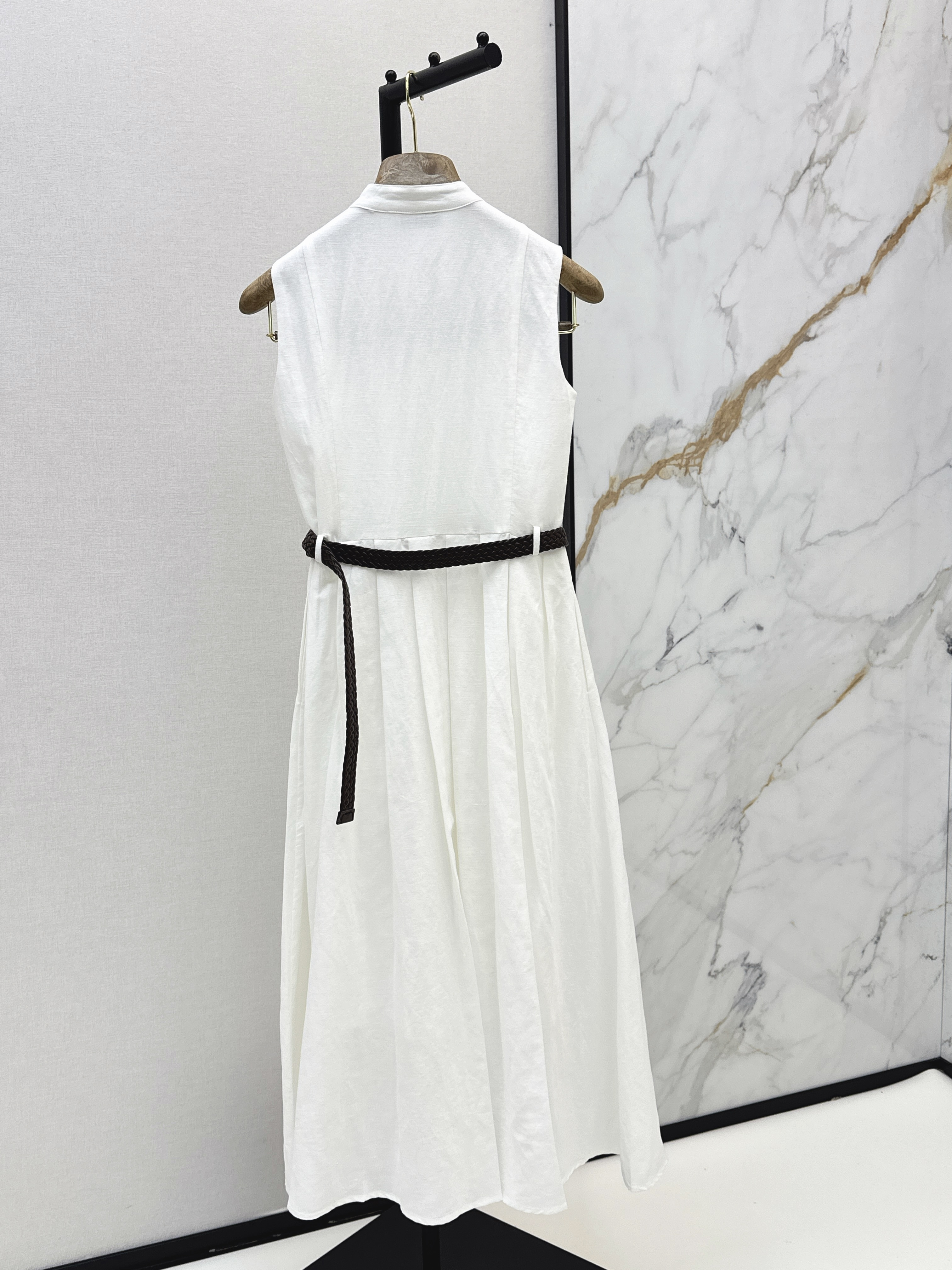 Brunello 26SS Sleeveless Belted Shirt Dress