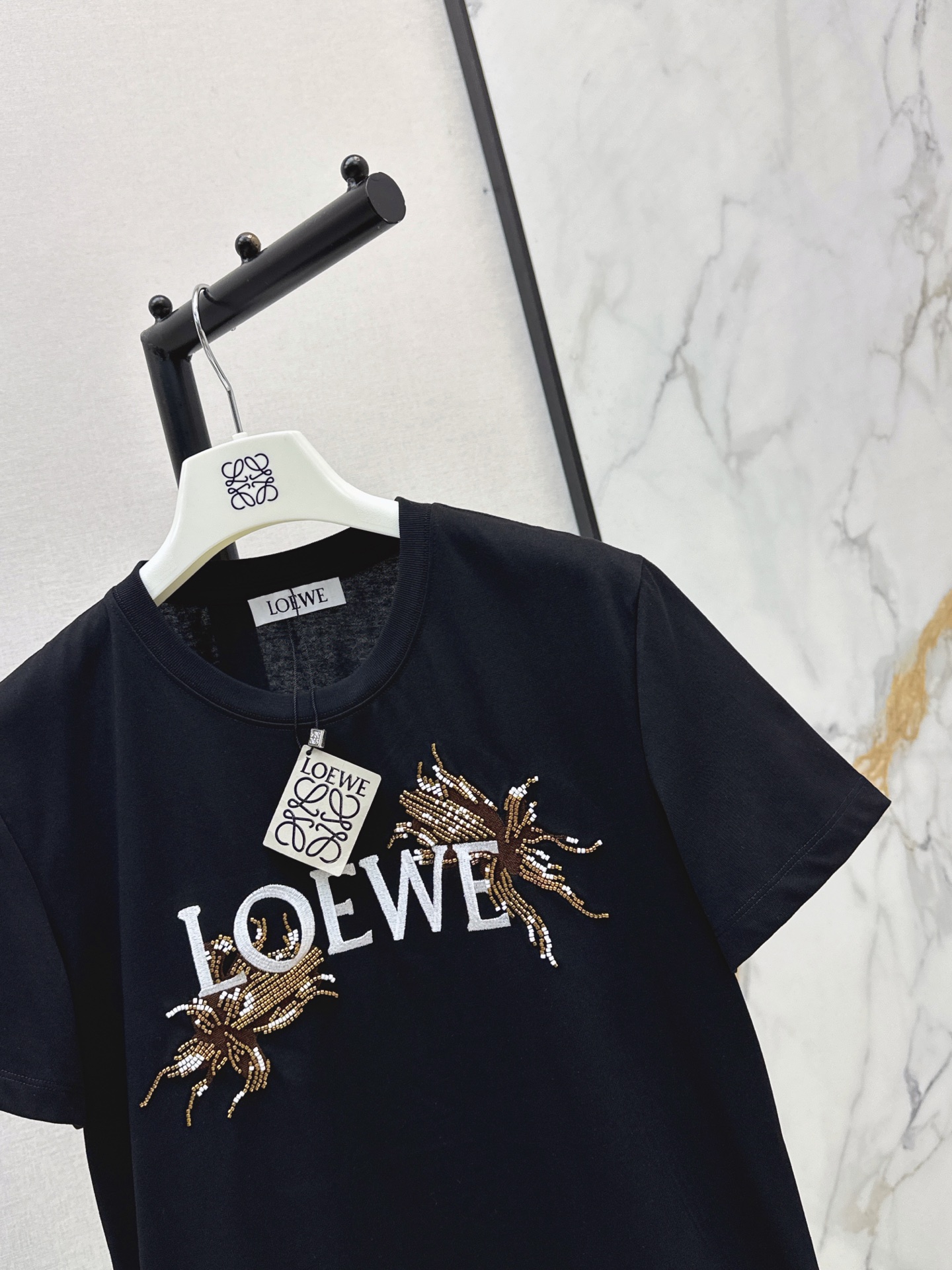 Loe 26ss embroidery beading t-shirt