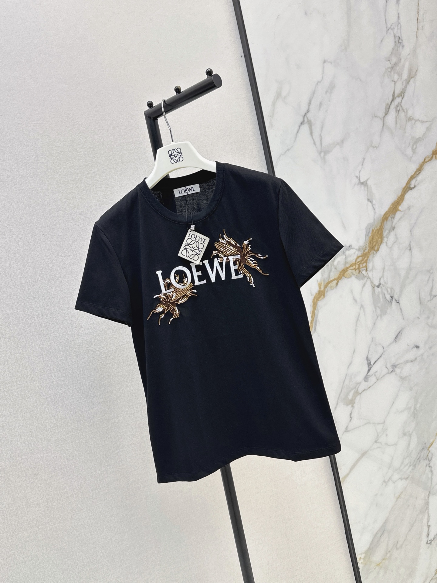 Loe 26ss embroidery beading t-shirt